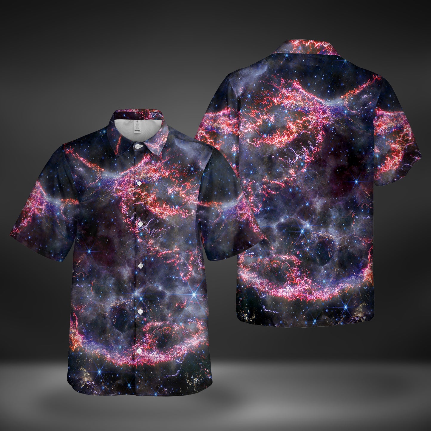 JWST Cassiopeia A NIRCam Button-Up Shirt (Bright Magenta)
