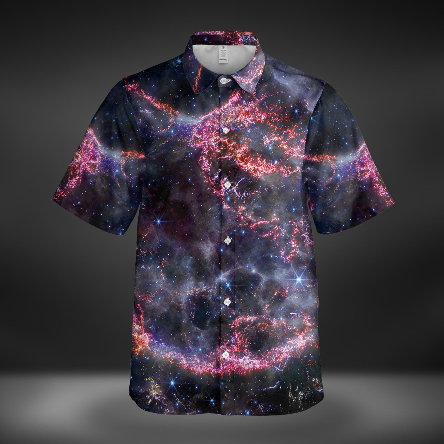 JWST Cassiopeia A NIRCam Button-Up Shirt (Bright Magenta)
