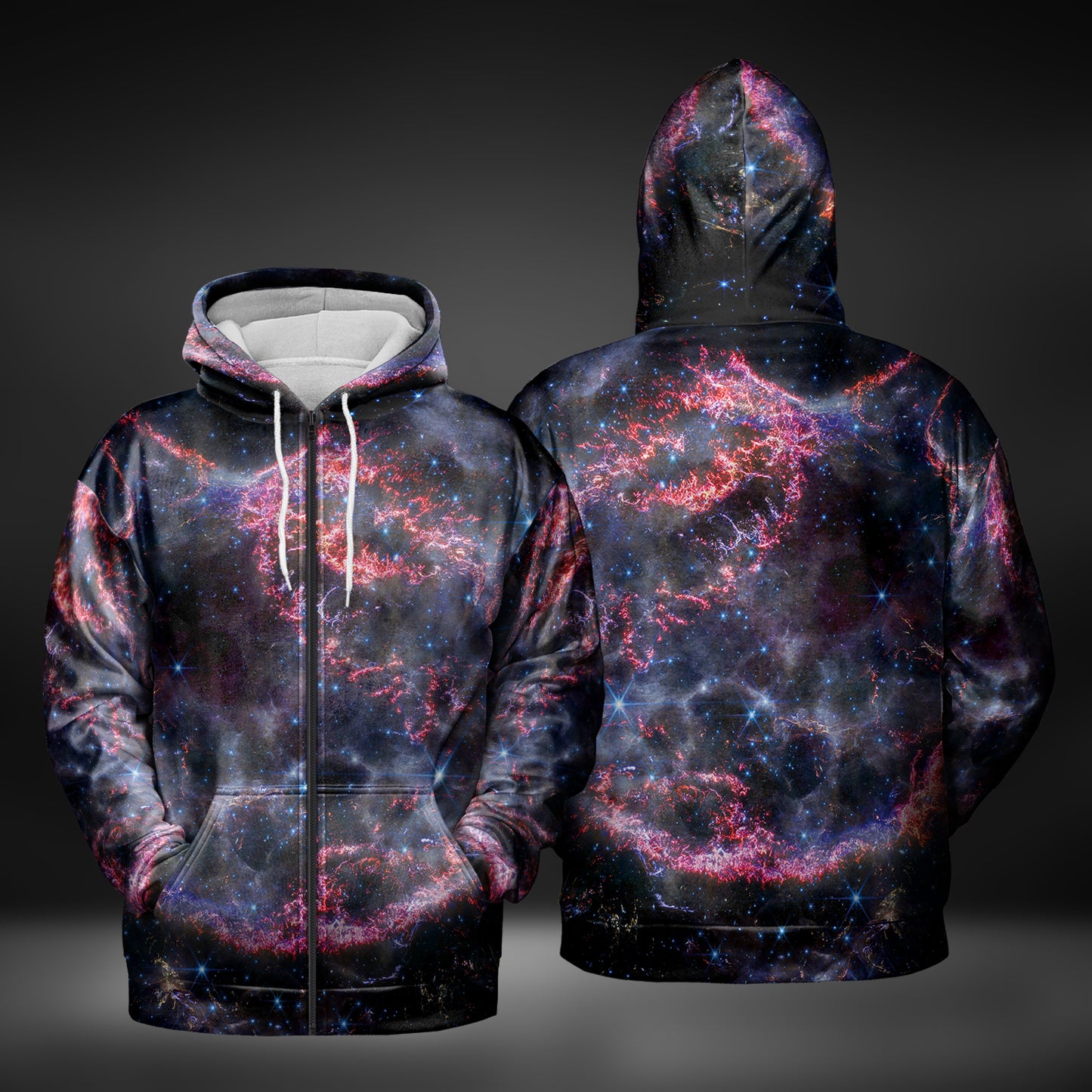JWST Cassiopeia A NIRCam Zip-Up Hoodie (Magenta)