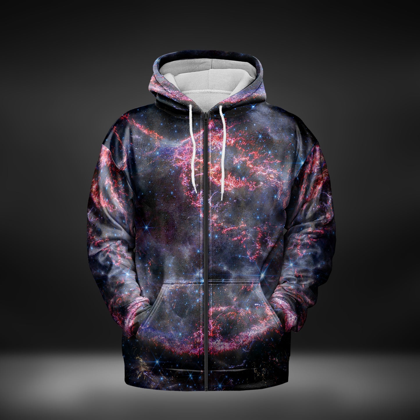 JWST Cassiopeia A NIRCam Zip-Up Hoodie (Magenta)