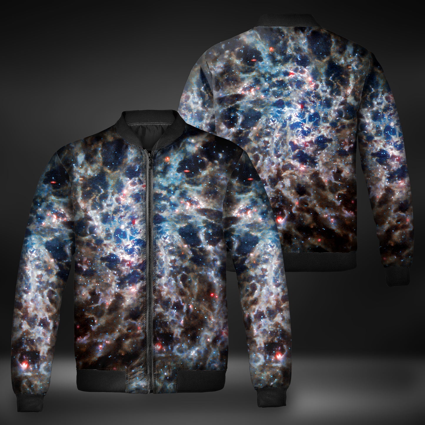 JWST Infrared Spiral Galaxy Quilted Bomber Jacket