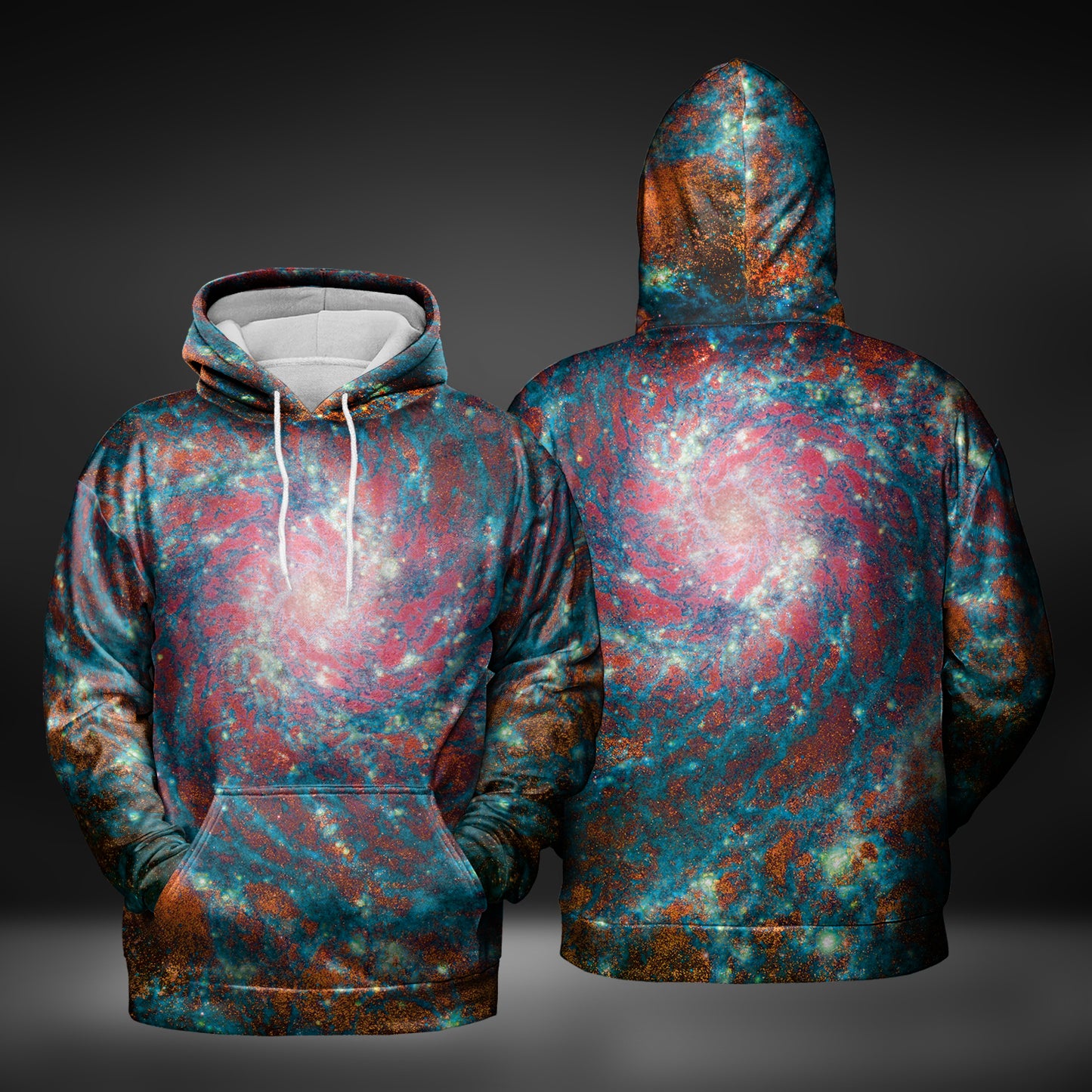 JWST Phantom Galaxy Cosmic Tye Dye Pull-Over Hoodie (Blue-Orange)