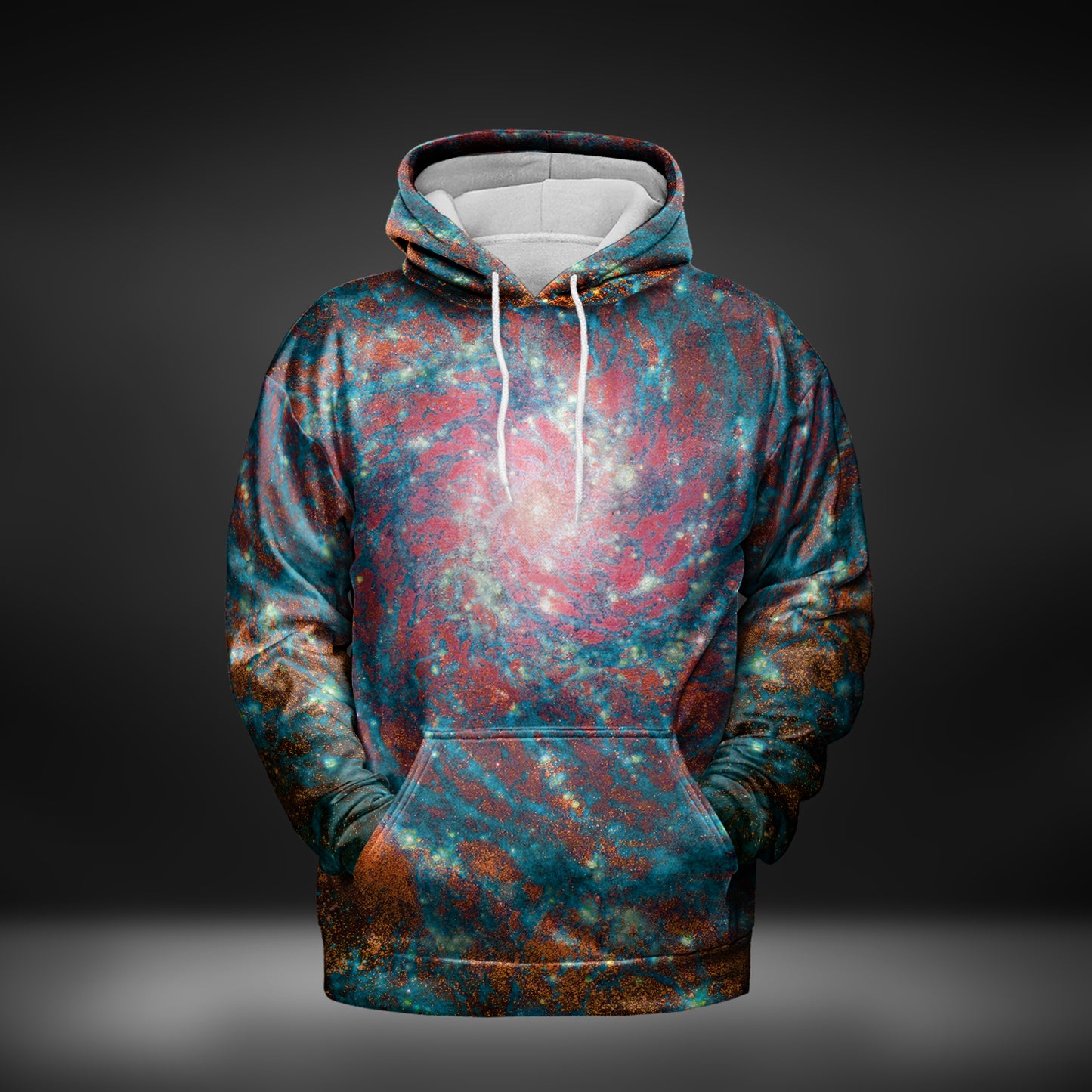 JWST Phantom Galaxy Cosmic Tye Dye Pull-Over Hoodie (Blue-Orange)