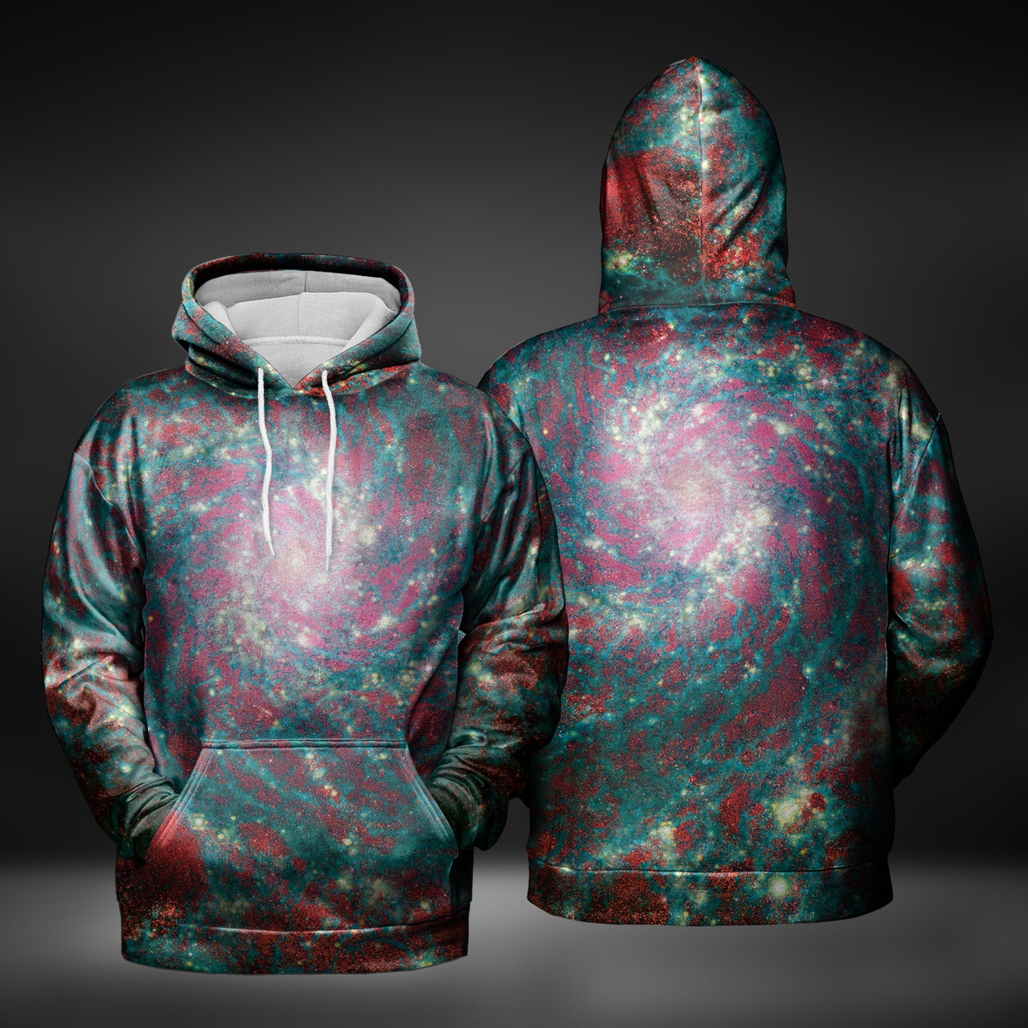 JWST Phantom Galaxy Cosmic Tye Dye Pull-Over Hoodie (Blue-Red)