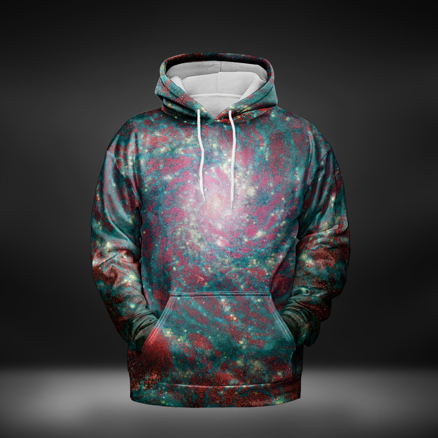 JWST Phantom Galaxy Cosmic Tye Dye Pull-Over Hoodie (Blue-Red)