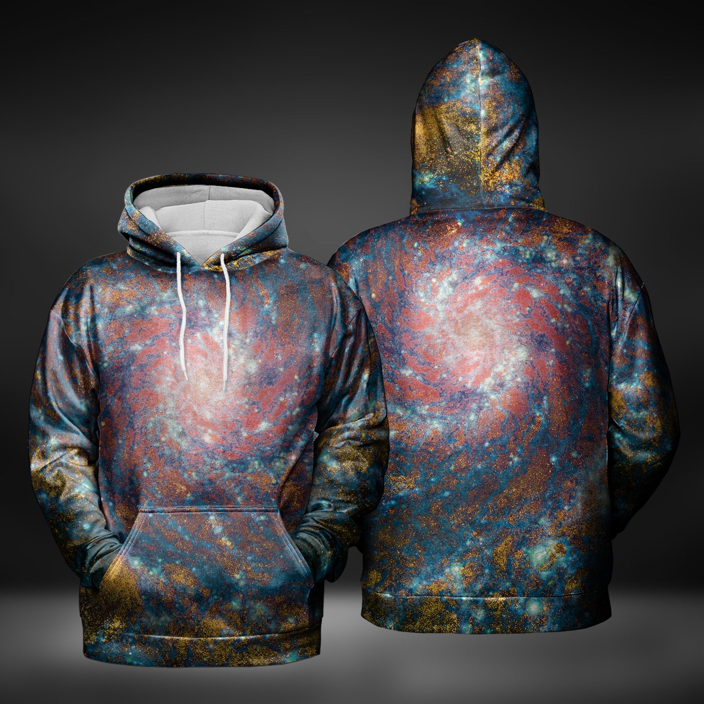 JWST Phantom Galaxy Cosmic Tye Dye Pull-Over Hoodie (Blue-Yellow)