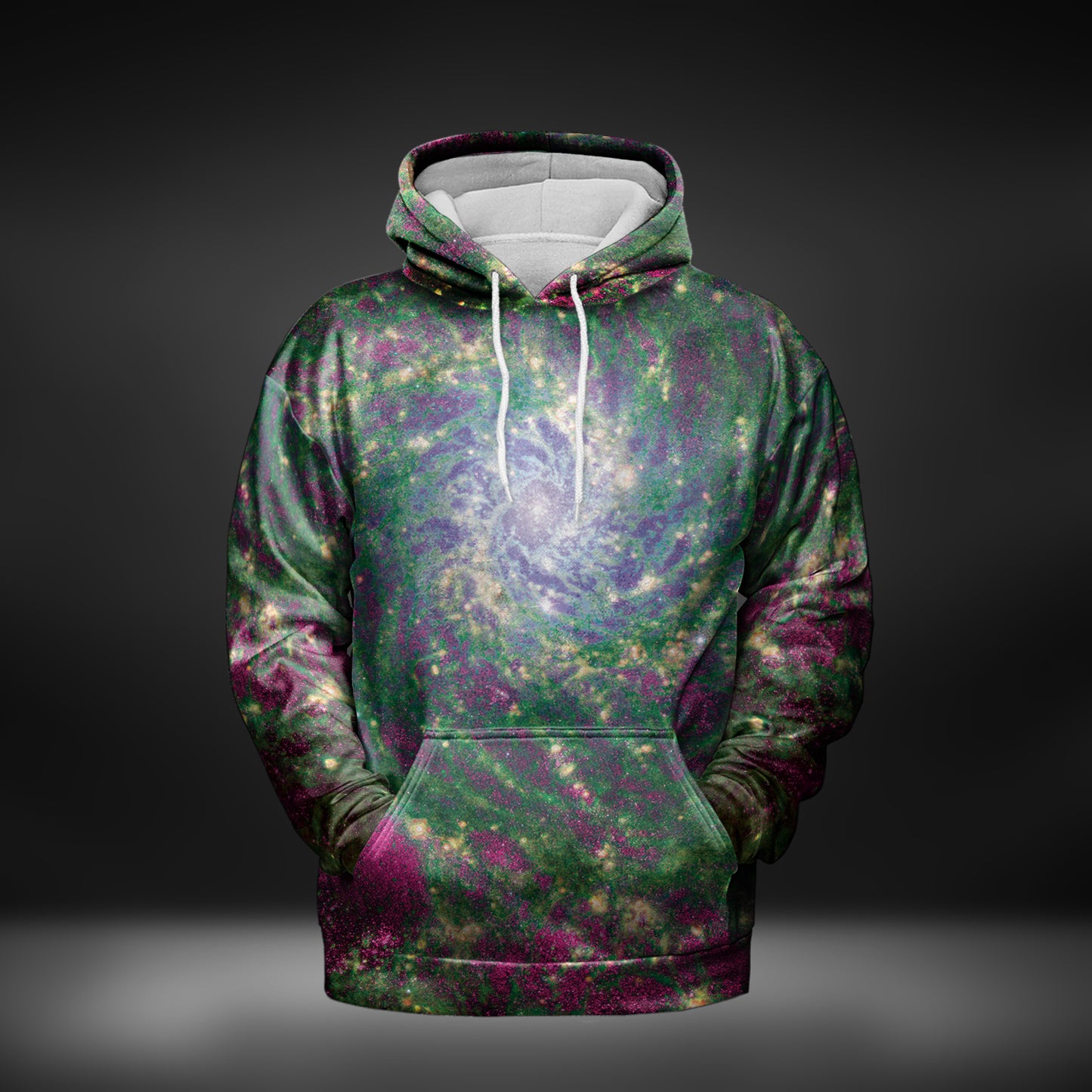 JWST Phantom Galaxy Cosmic Tye Dye Pull-Over Hoodie (Green-Magenta)