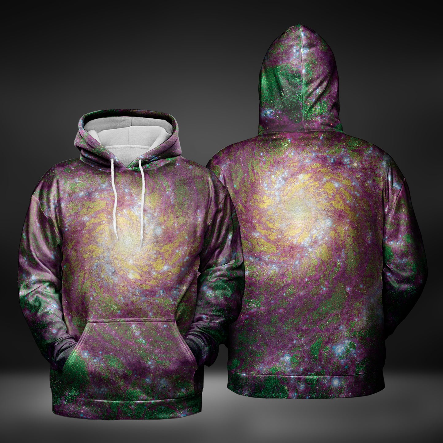 JWST Phantom Galaxy Cosmic Tye Dye Pull-Over Hoodie (Purple-Green)