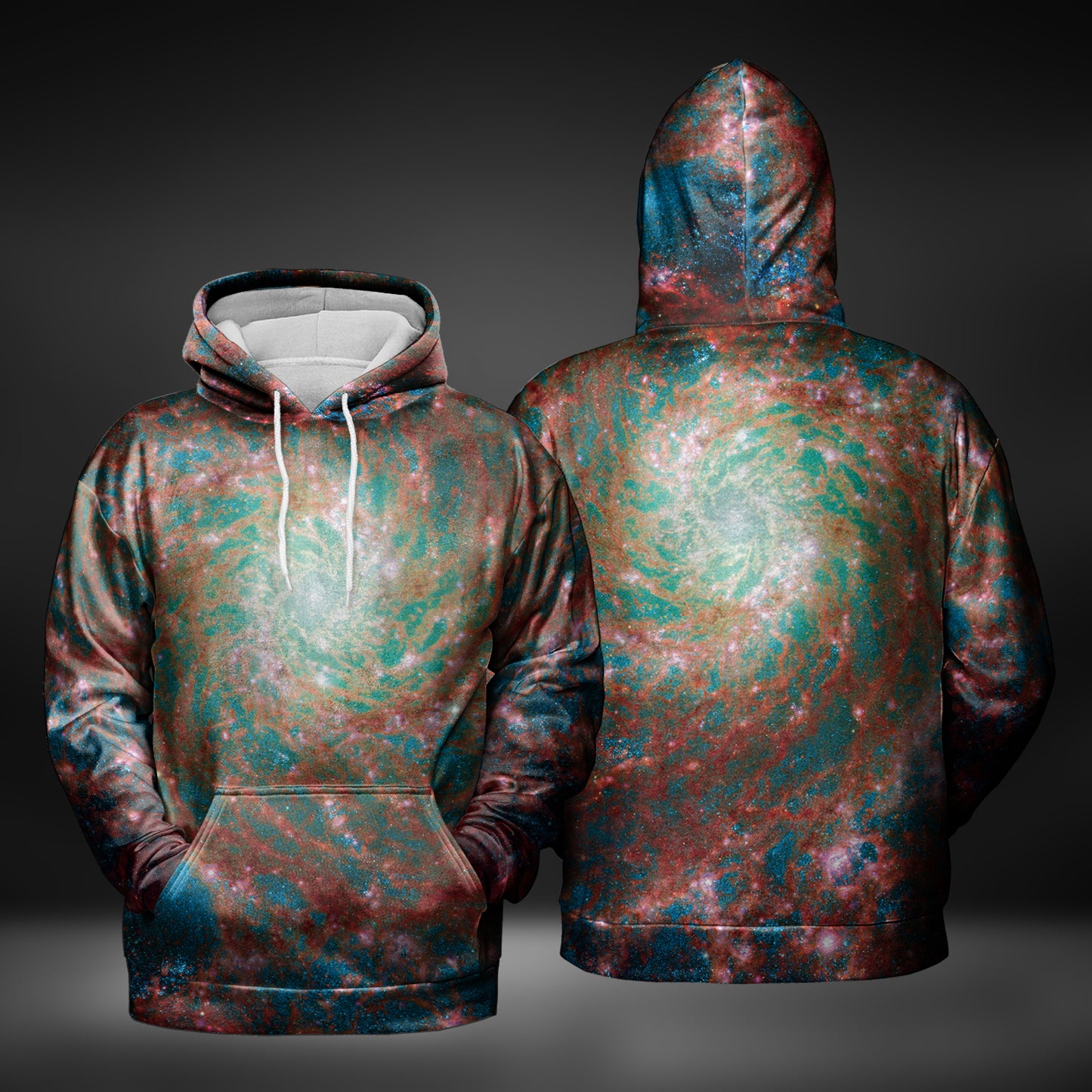 JWST Phantom Galaxy Cosmic Tye Dye Pull-Over Hoodie (Red-Blue)
