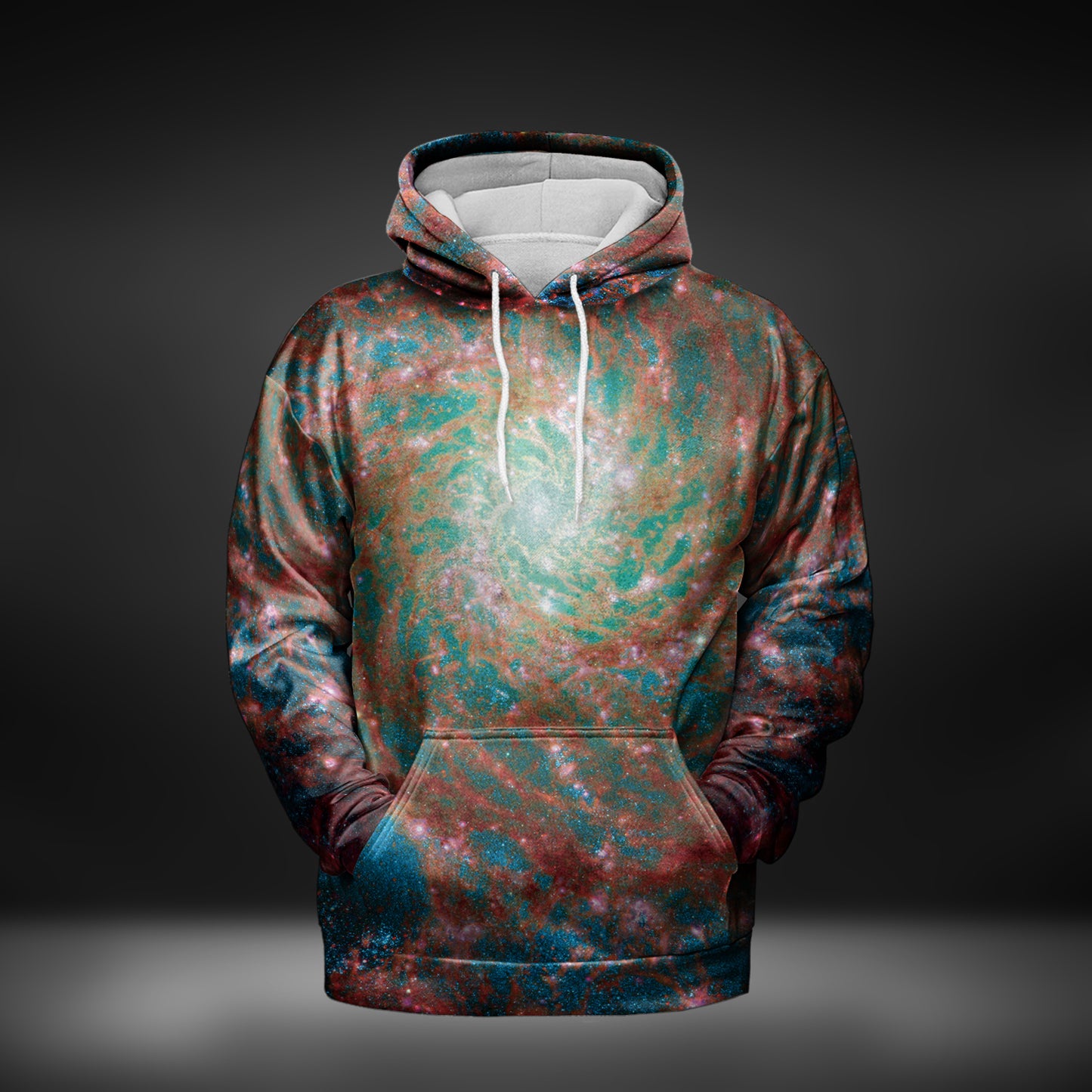 JWST Phantom Galaxy Cosmic Tye Dye Pull-Over Hoodie (Red-Blue)