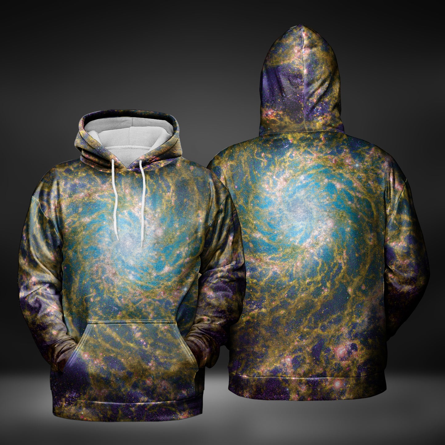 JWST Phantom Galaxy Cosmic Tye Dye Pull-Over Hoodie (Yellow-Purple)
