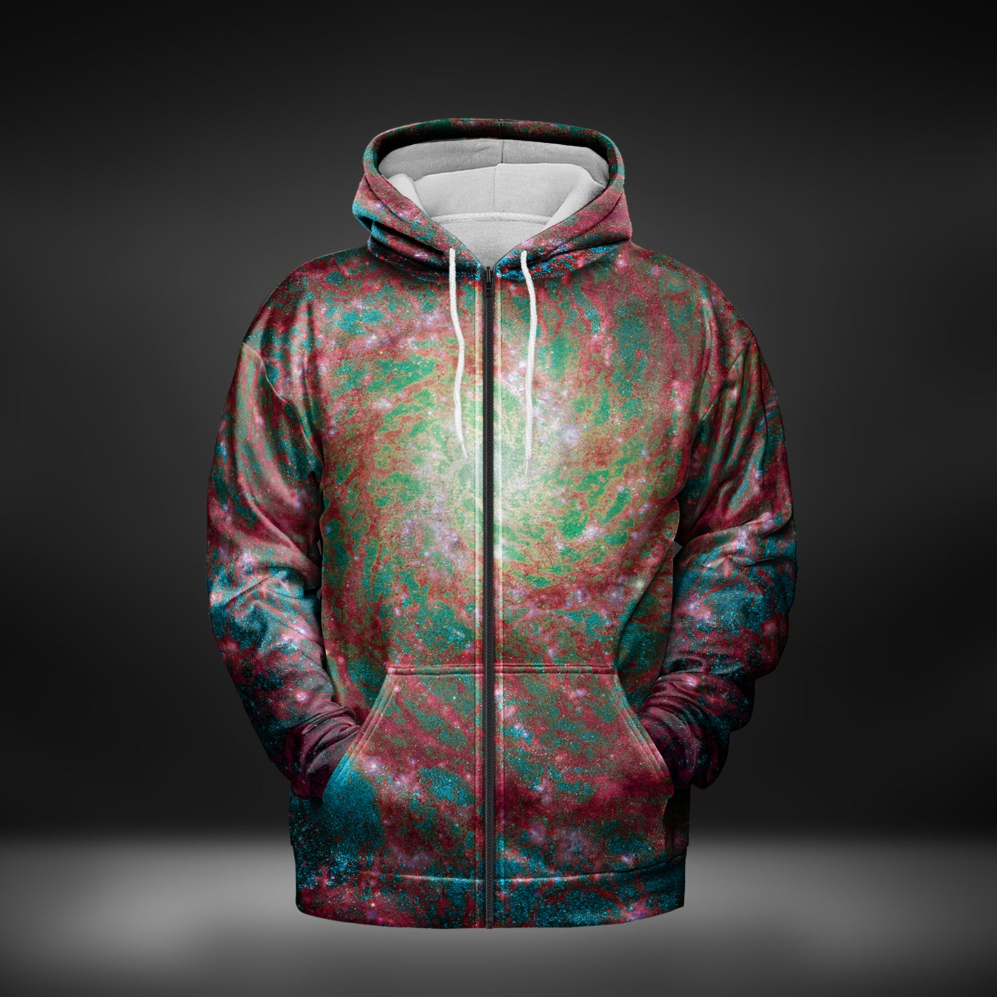JWST Phantom Galaxy Cosmic Tye Dye Zip-Up Hoodie (Rose-Cyan)