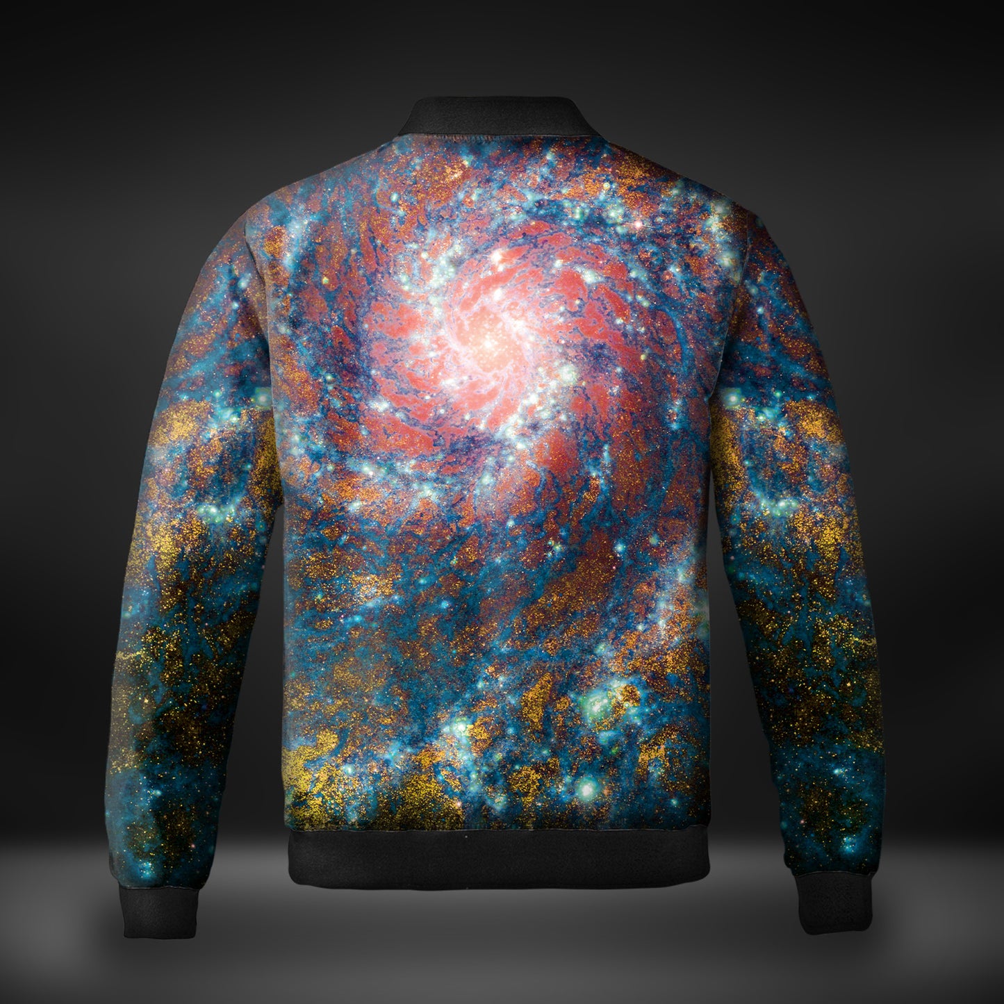 JWST Phantom Galaxy Cosmic Tye Dye Quilted Bomber Jacket (Blue-Yellow)