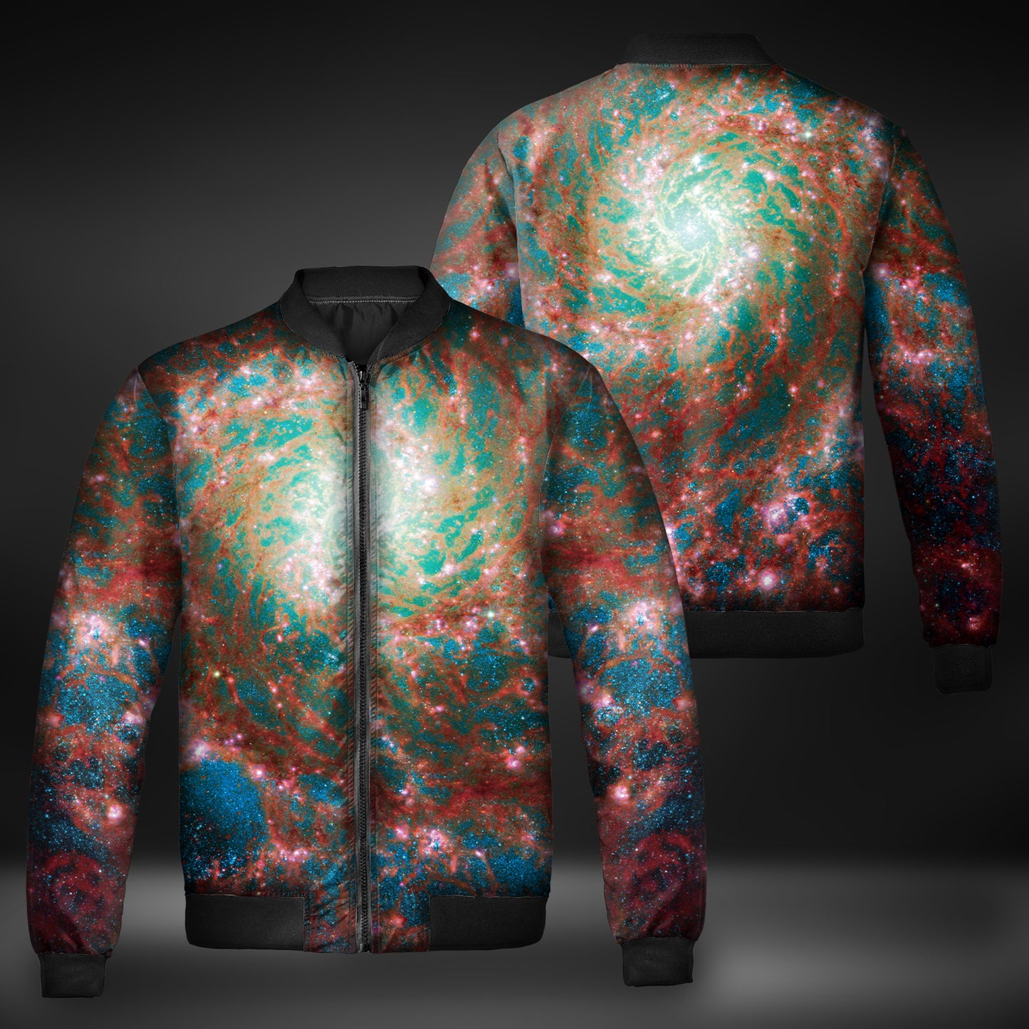 JWST Phantom Galaxy Cosmic Tye Dye Windbreaker Bomber Jacket (Red-Blue)