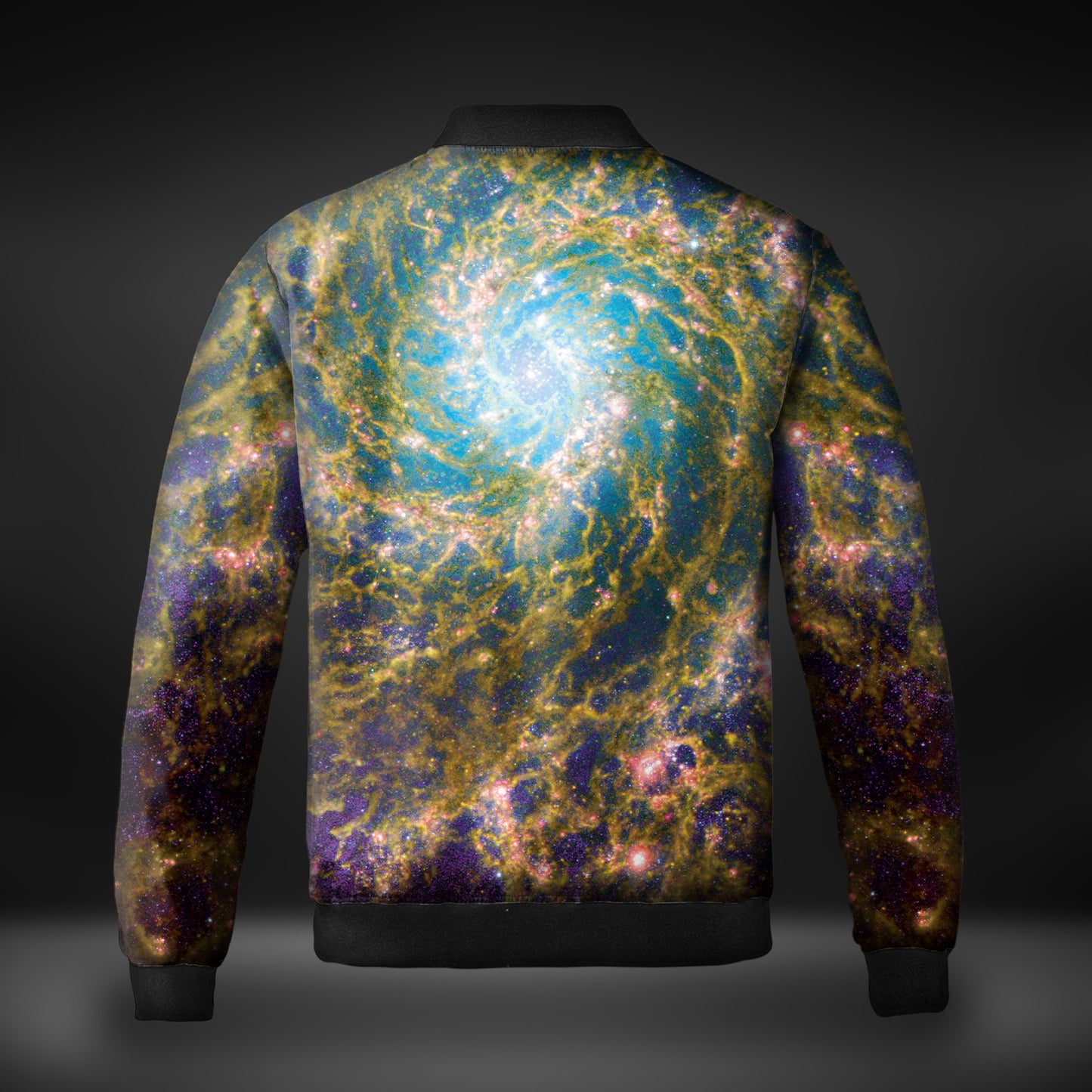JWST Phantom Galaxy Cosmic Tye Dye Quilted Bomber Jacket (Yellow-Purple)