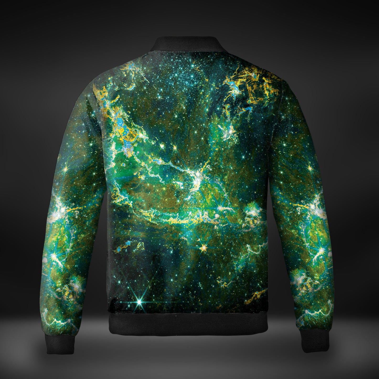 JWST Phoenix Galaxy NGC346 Quilted Bomber Jacket (Green)