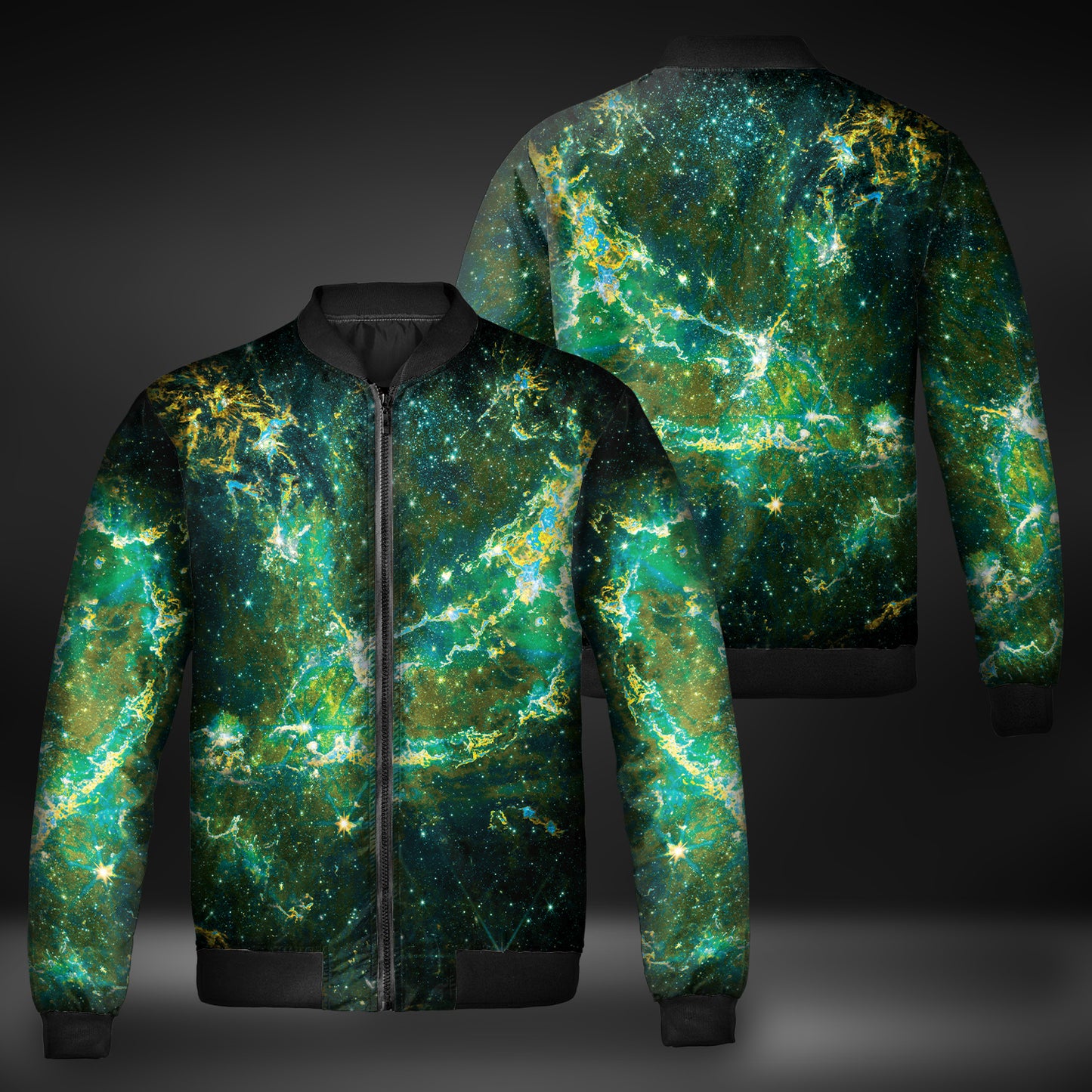 JWST Phoenix Galaxy NGC346 Quilted Bomber Jacket (Green)