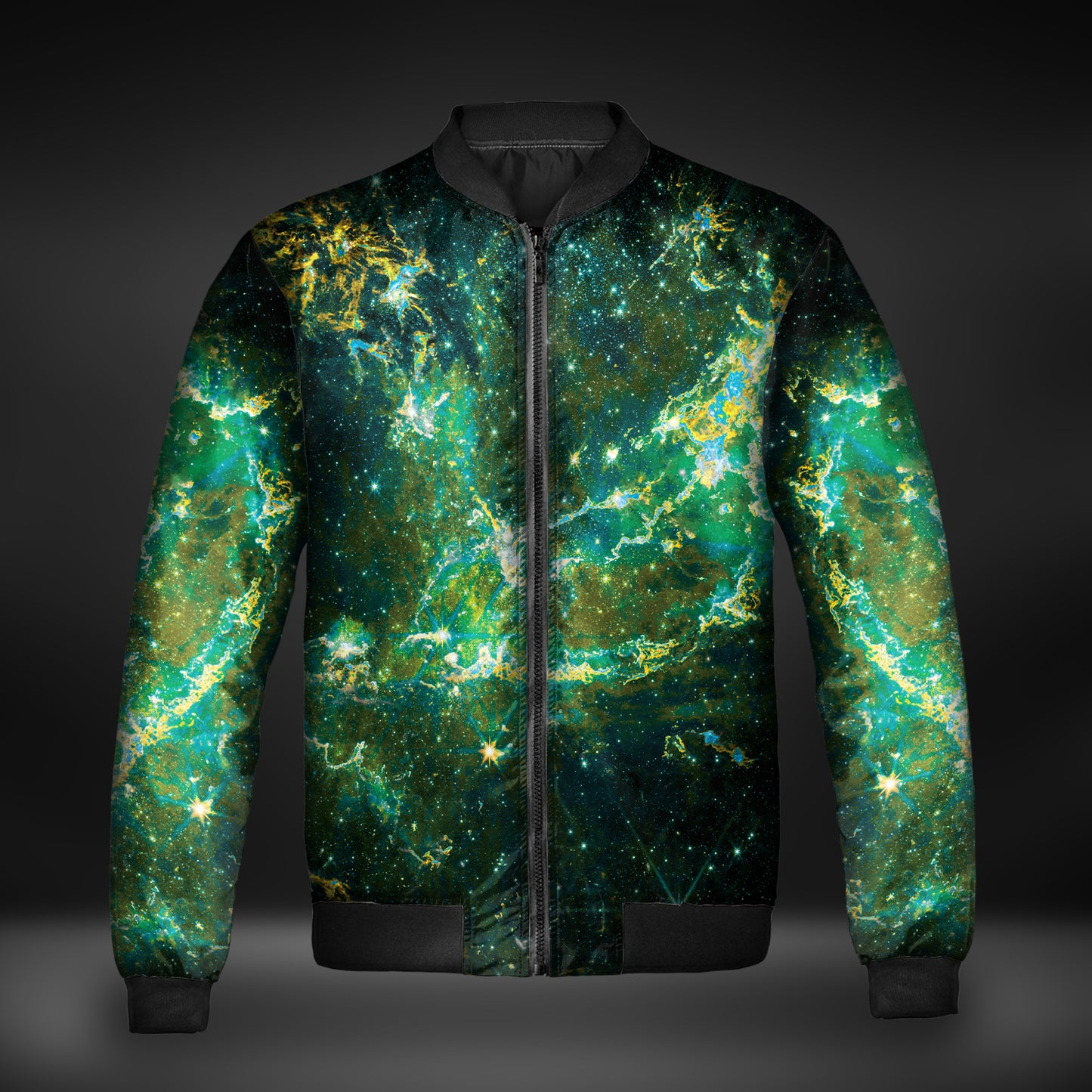 JWST Phoenix Galaxy NGC346 Quilted Bomber Jacket (Green)
