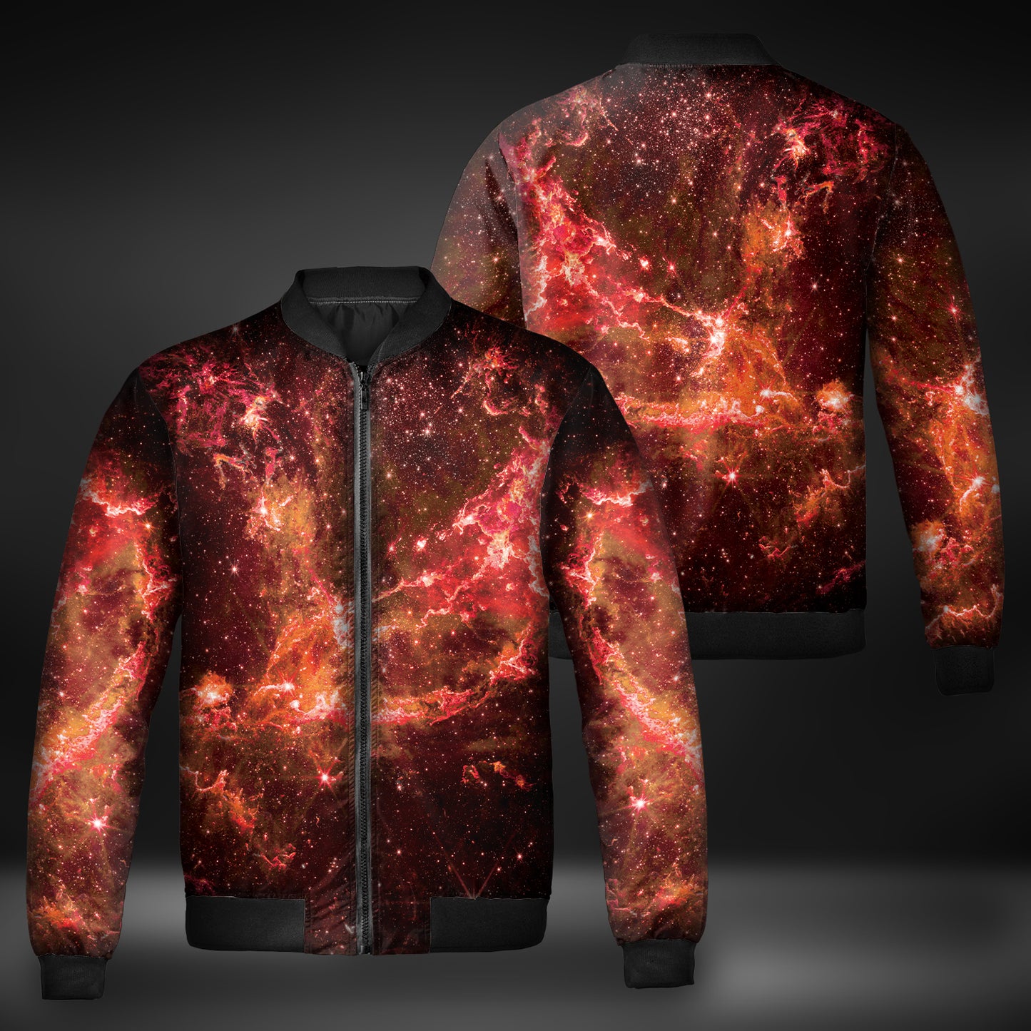JWST Phoenix Galaxy NGC346 Quilted Bomber Jacket (Red)