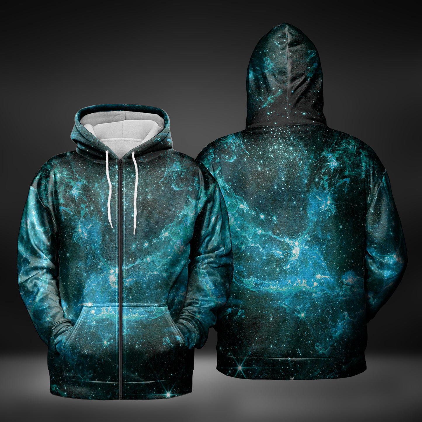 JWST Phoenix Galaxy NGC346 Zip-Up Hoodie (Cyan)