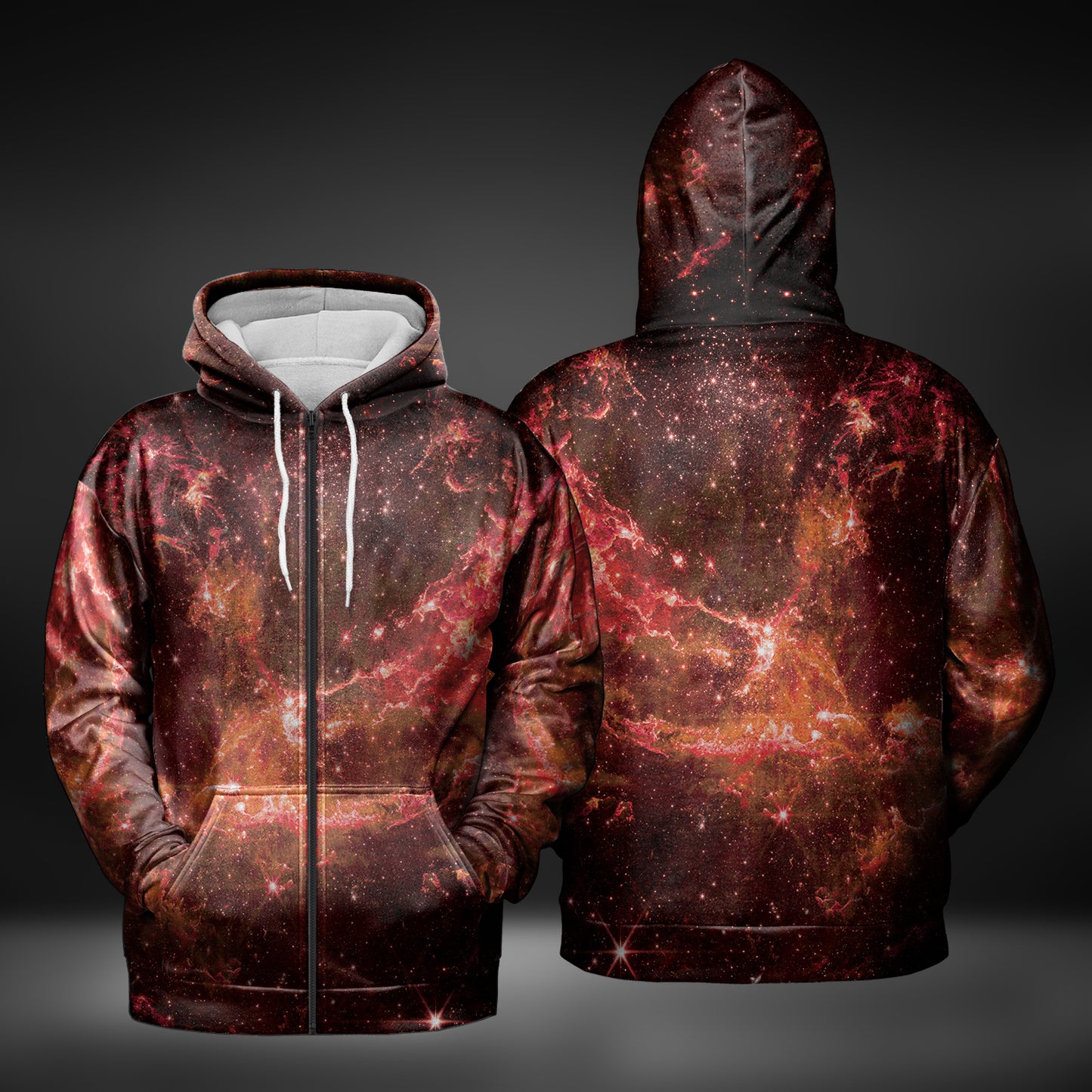 JWST Phoenix Galaxy NGC346 Zip-Up Hoodie (Red)