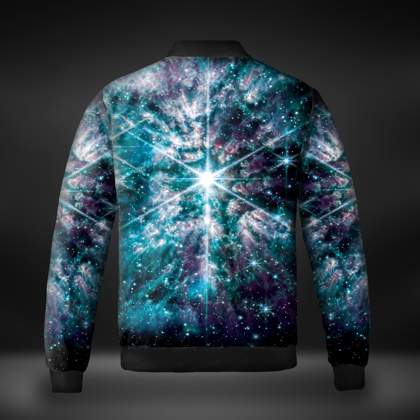 JWST Wolf-Rayet Cosmic Bloom Quilted Bomber Jacket (Blue)