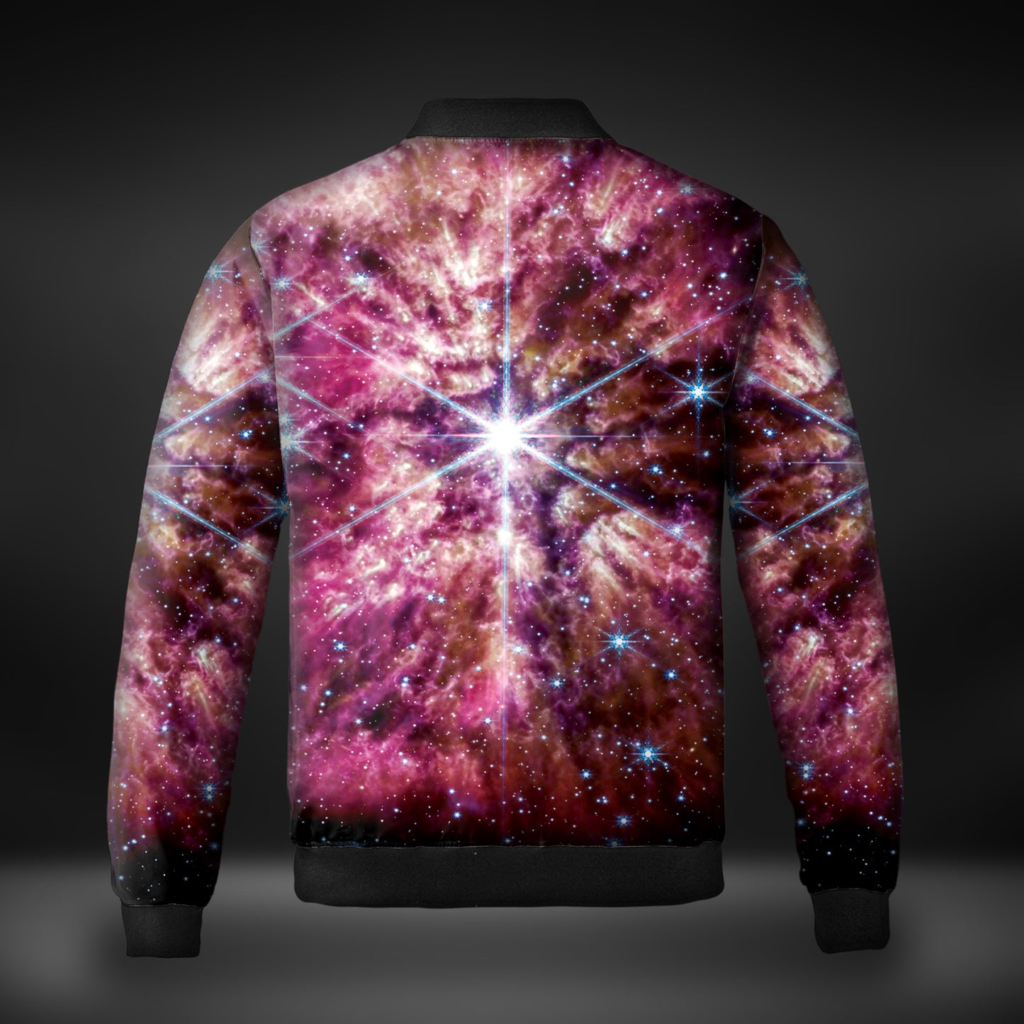 JWST Wolf-Rayet Cosmic Bloom Quilted Bomber Jacket (Pink)