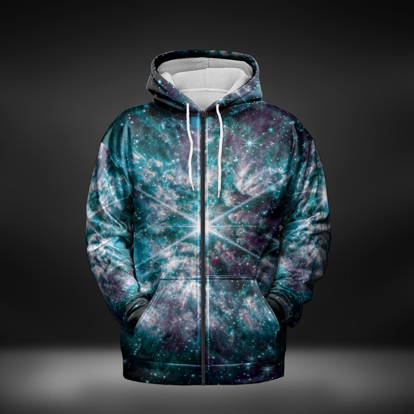 JWST Wolf-Rayet Cosmic Bloom Zip-Up Hoodie (Blue)