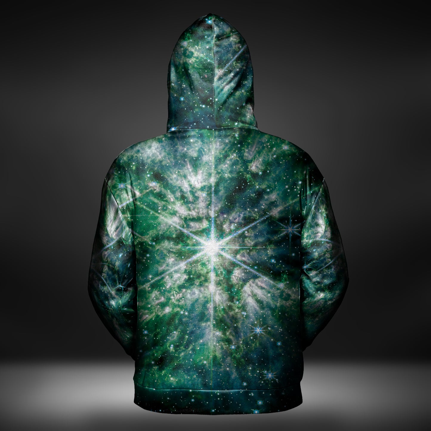 JWST Wolf-Rayet Cosmic Bloom Zip-Up Hoodie (Green)