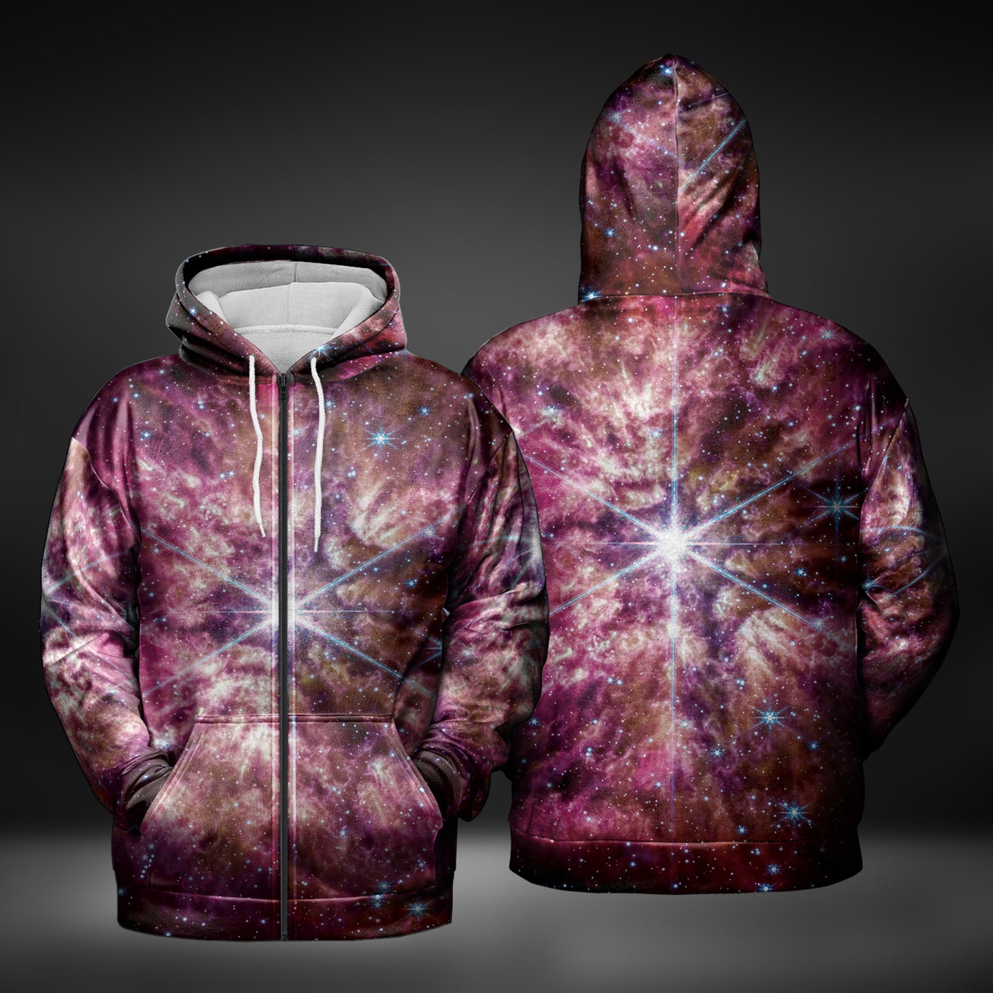 JWST Wolf-Rayet Cosmic Bloom Zip-Up Hoodie (Pink)