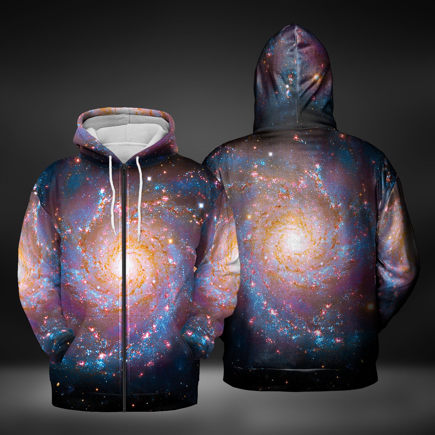 M74 Spiral Galaxy Zip-Up Hoodie