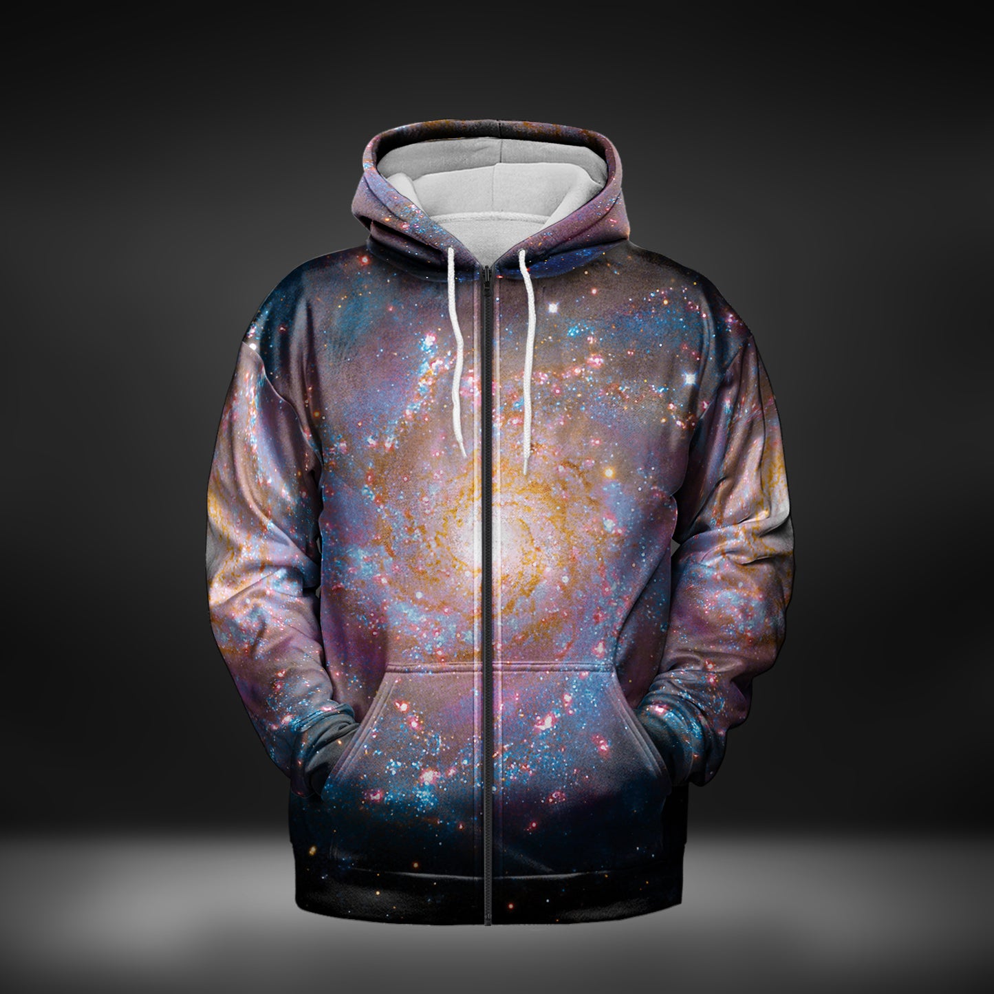 M74 Spiral Galaxy Zip-Up Hoodie