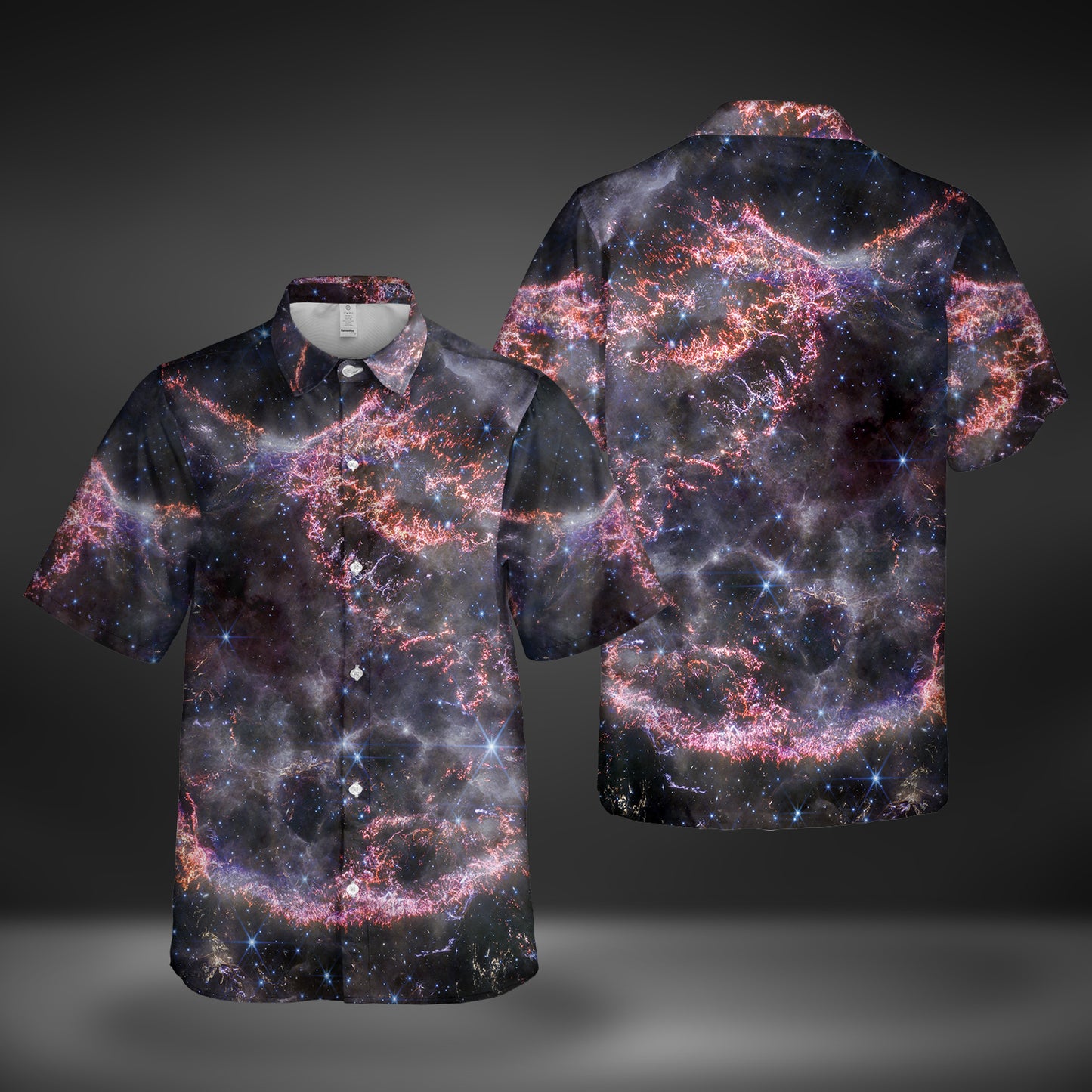 JWST Cassiopeia A NIRCam Button-Up Shirt (Muted Magenta)