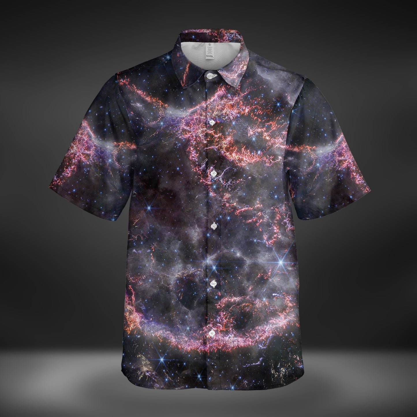 JWST Cassiopeia A NIRCam Button-Up Shirt (Muted Magenta)