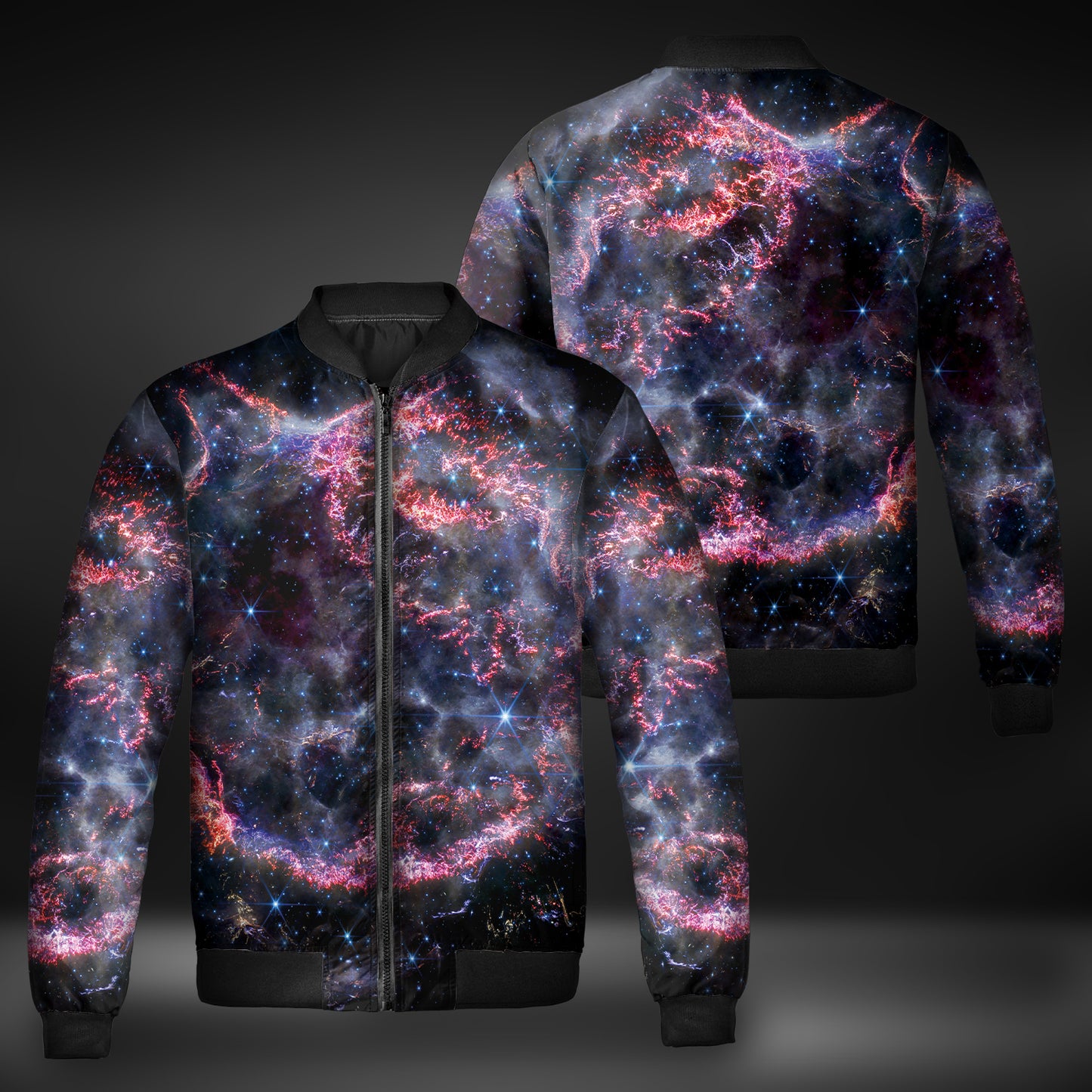 JWST Cassiopeia A NIRCam Windbreaker Bomber Jacket (Magenta)