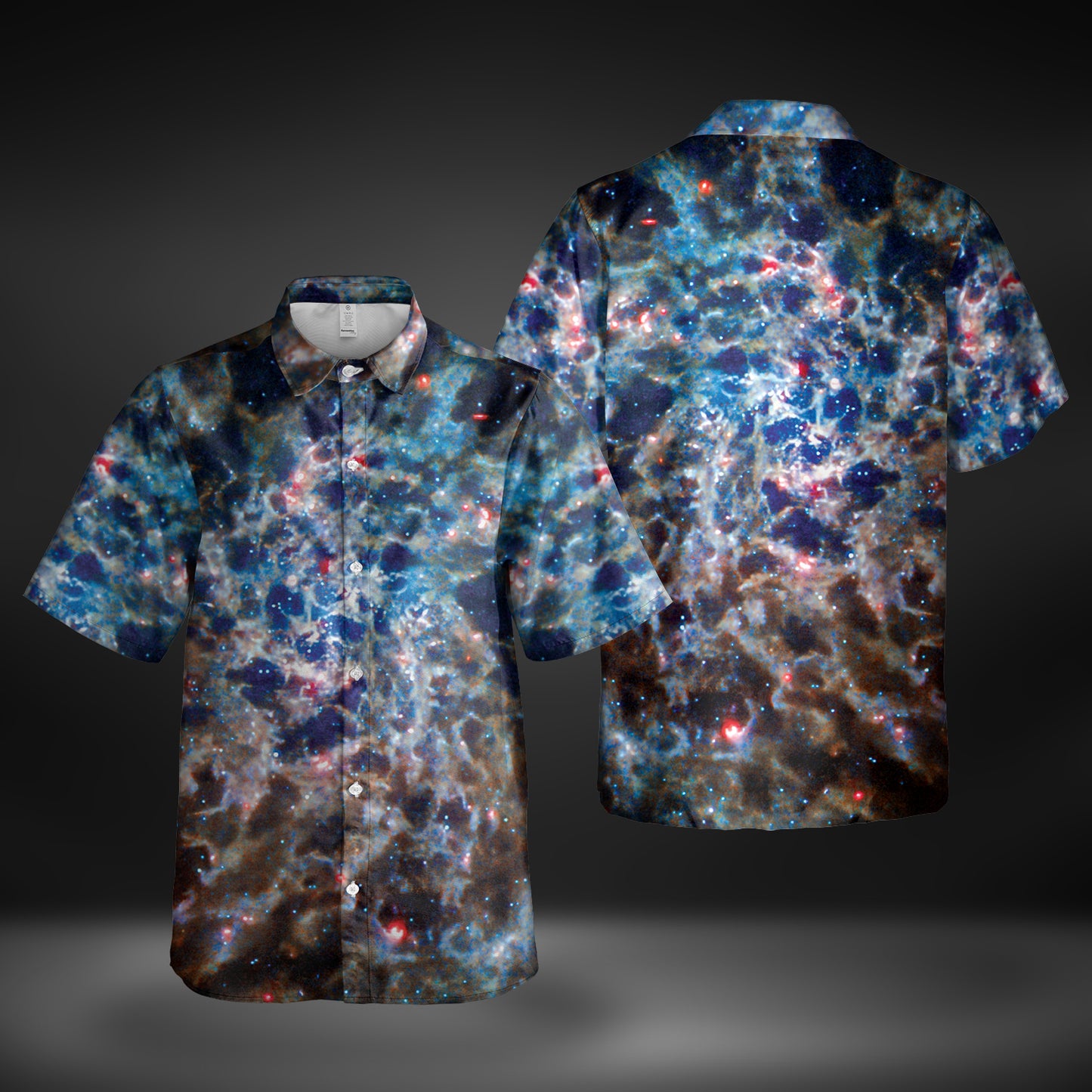 JWST Infrared Spiral Galaxy Button-Up Shirt (Bright)