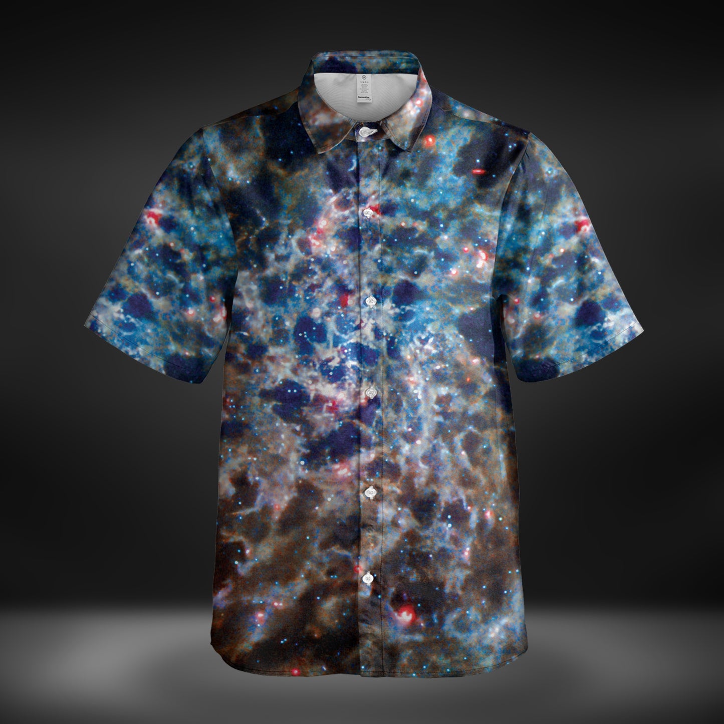 JWST Infrared Spiral Galaxy Button-Up Shirt (Bright)