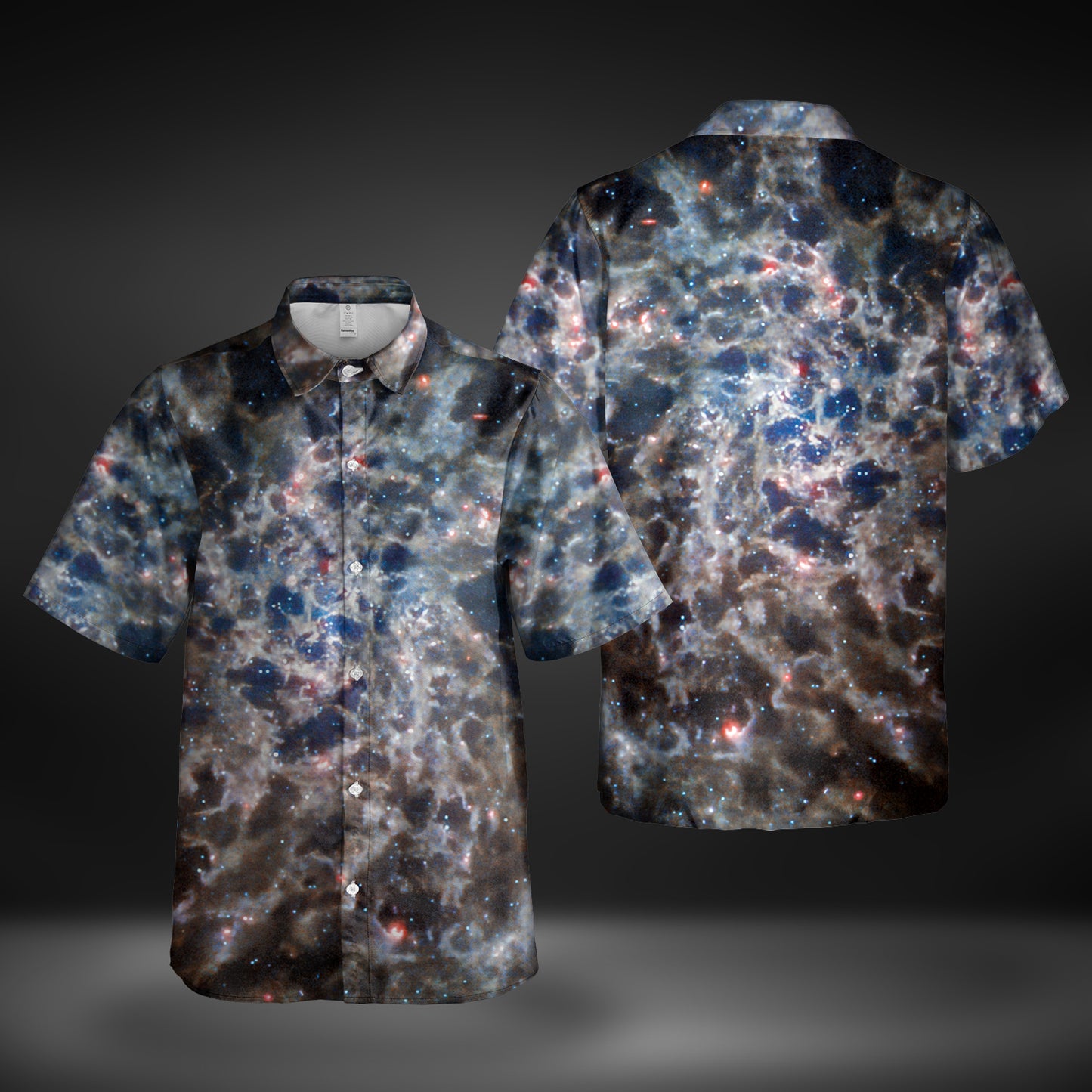 JWST Infrared Spiral Galaxy Button-Up Shirt (Muted)