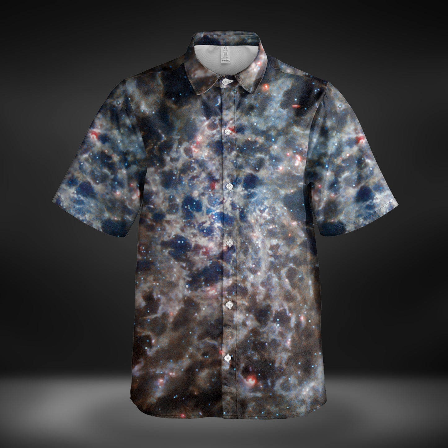 JWST Infrared Spiral Galaxy Button-Up Shirt (Muted)