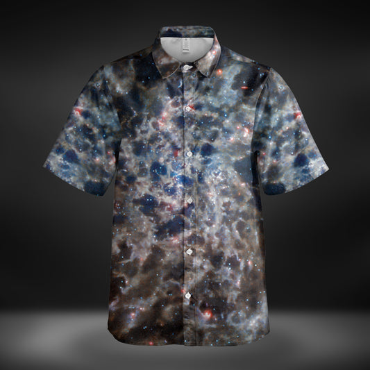 JWST Infrared Spiral Galaxy Button-Up Shirt (Muted)