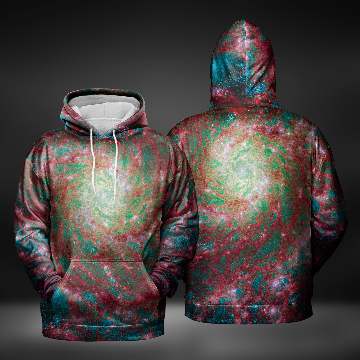 JWST Phantom Galaxy Cosmic Tye Dye Pull-Over Hoodie (Rose-Cyan)