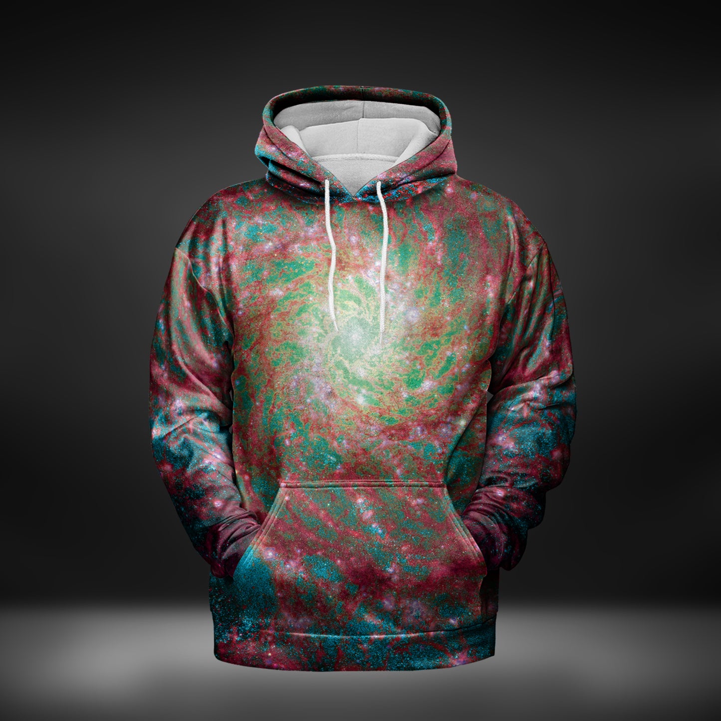 JWST Phantom Galaxy Cosmic Tye Dye Pull-Over Hoodie (Rose-Cyan)