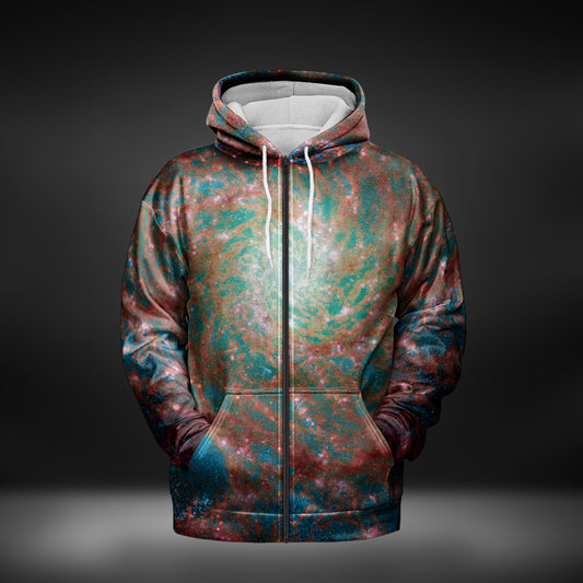 JWST Phantom Galaxy Cosmic Tye Dye Zip-Up Hoodie (Red-Blue)