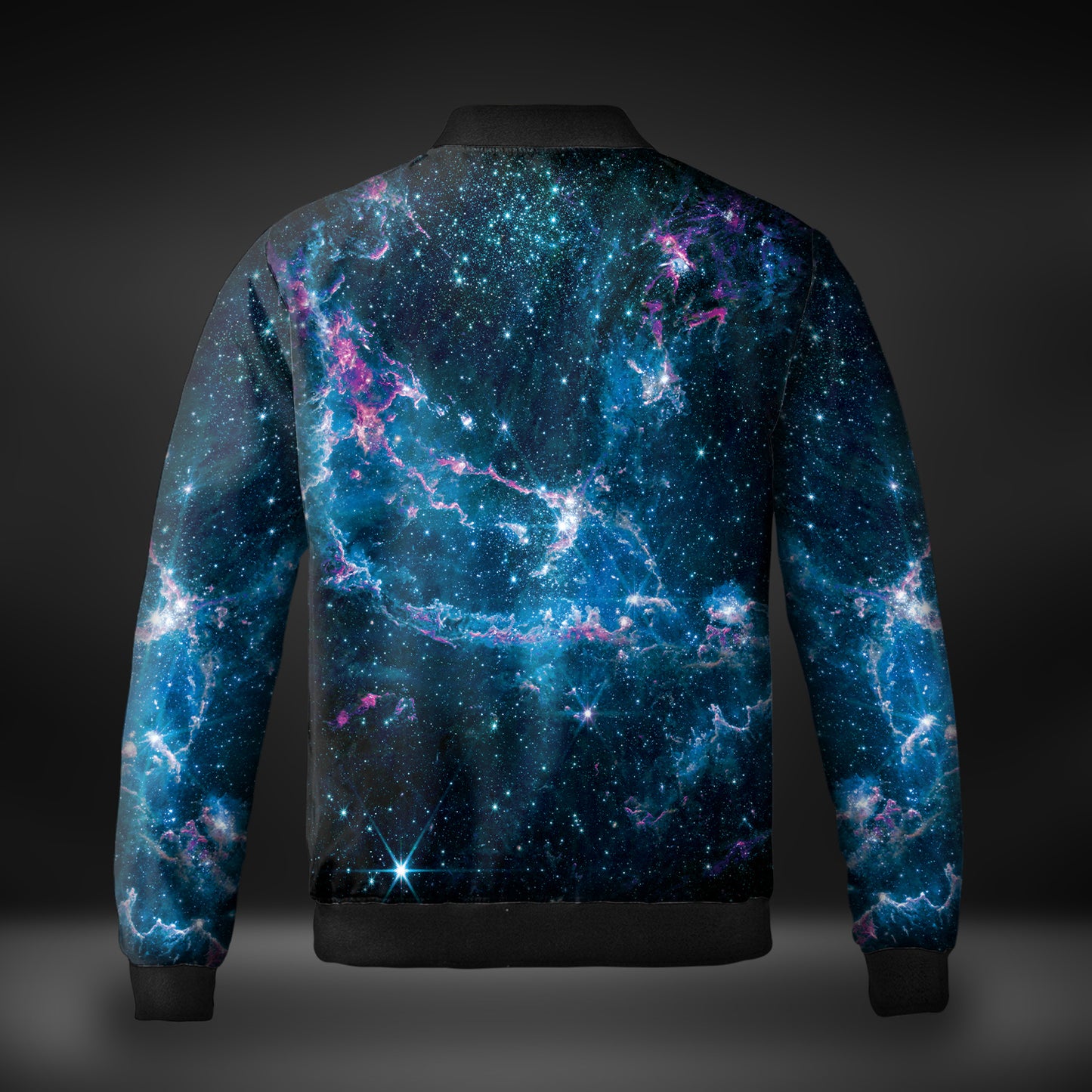 JWST Phoenix Galaxy NGC346 Quilted Bomber Jacket (Blue-Purple)