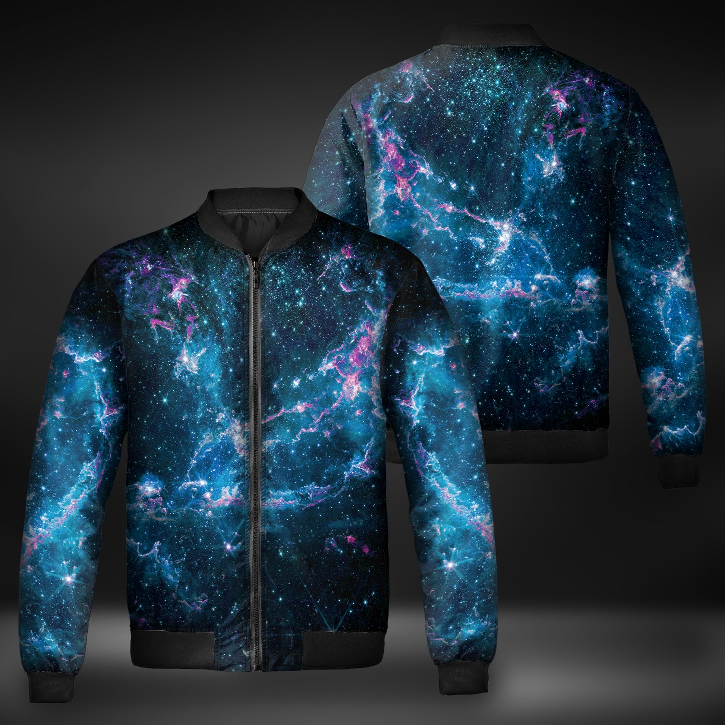 JWST Phoenix Galaxy NGC346 Quilted Bomber Jacket (Blue-Purple)