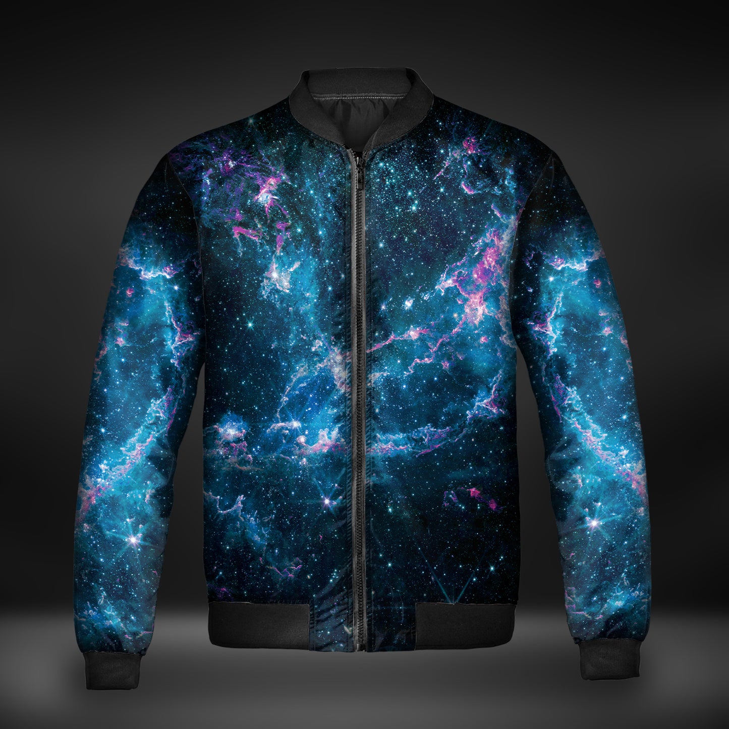 JWST Phoenix Galaxy NGC346 Quilted Bomber Jacket (Blue-Purple)