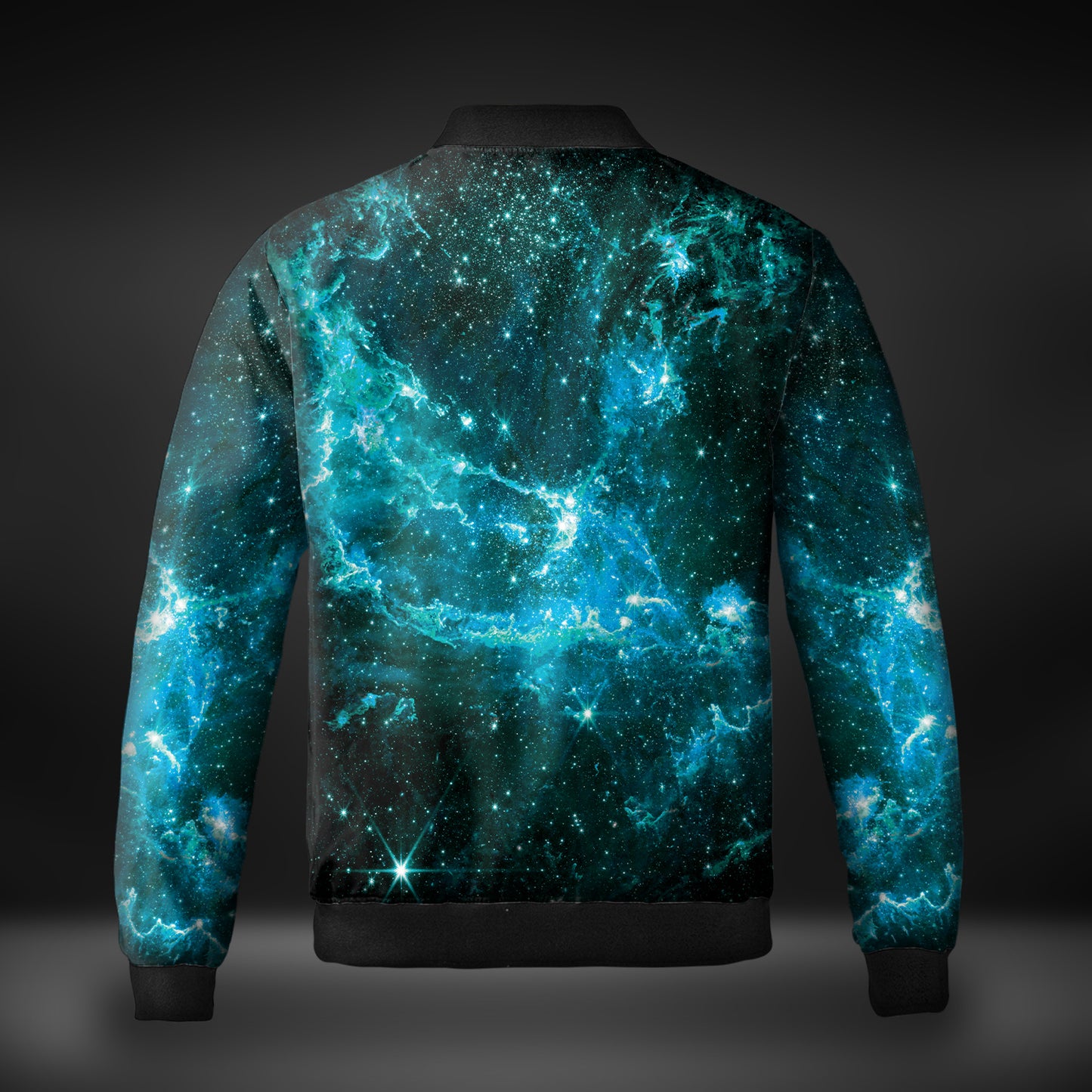 JWST Phoenix Galaxy NGC346 Quilted Bomber Jacket (Cyan)