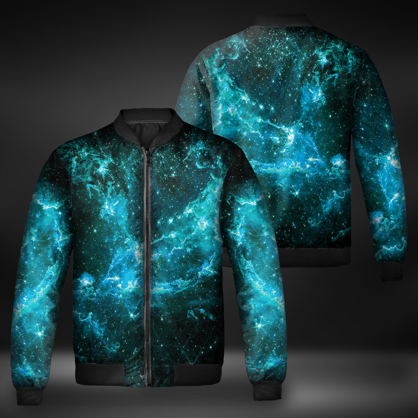 JWST Phoenix Galaxy NGC346 Quilted Bomber Jacket (Cyan)