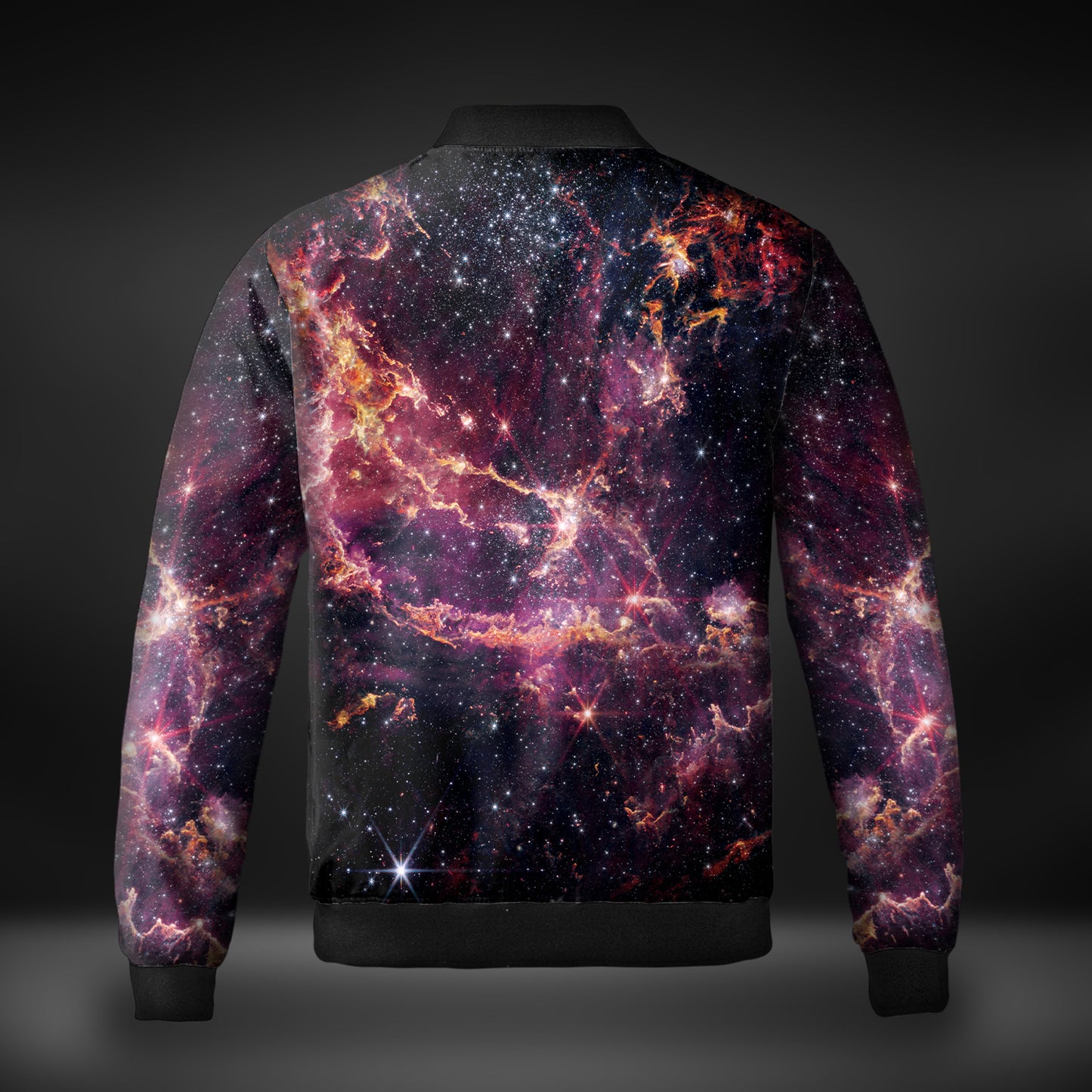 JWST Phoenix Galaxy NGC346 Quilted Bomber Jacket (Magenta)