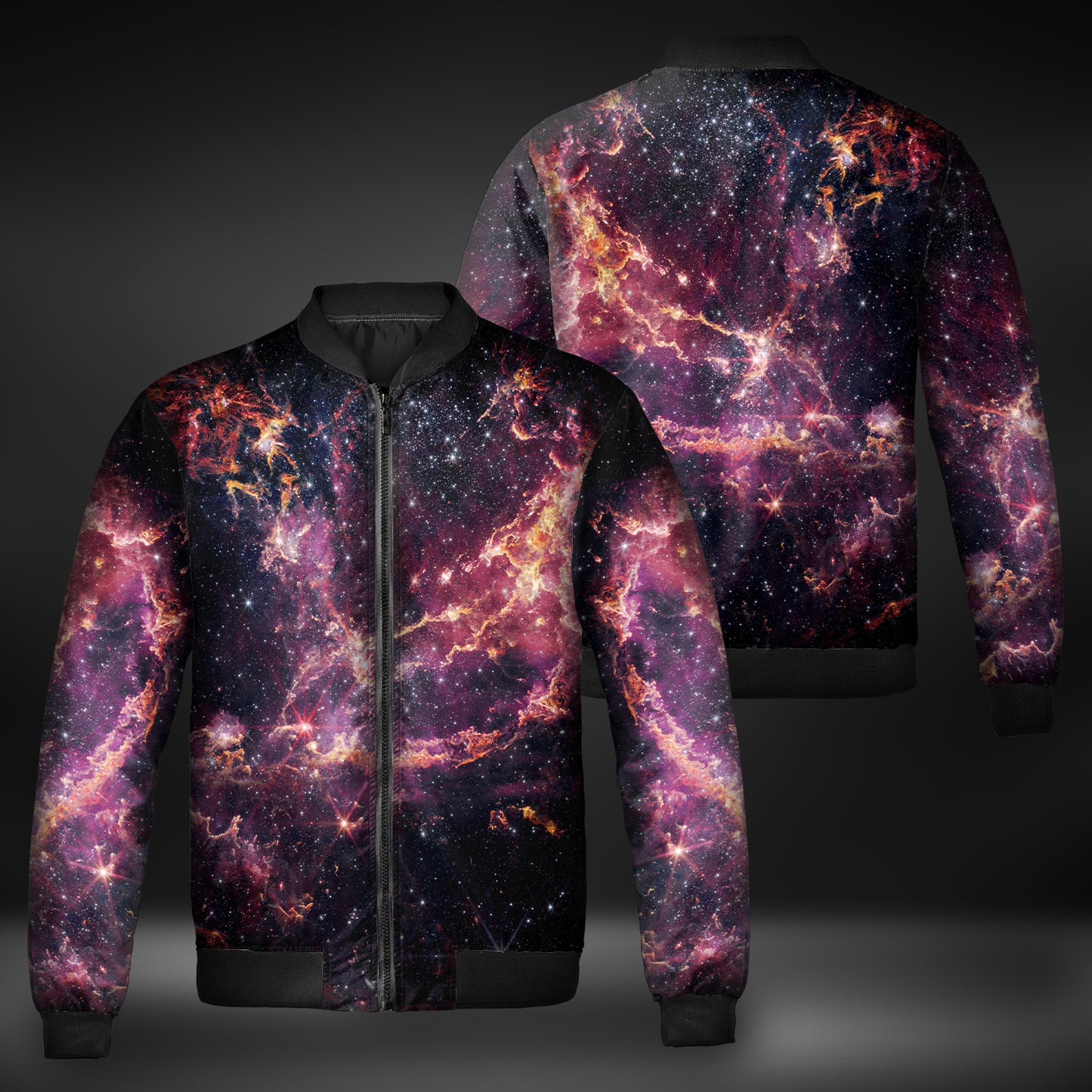 JWST Phoenix Galaxy NGC346 Quilted Bomber Jacket (Magenta)